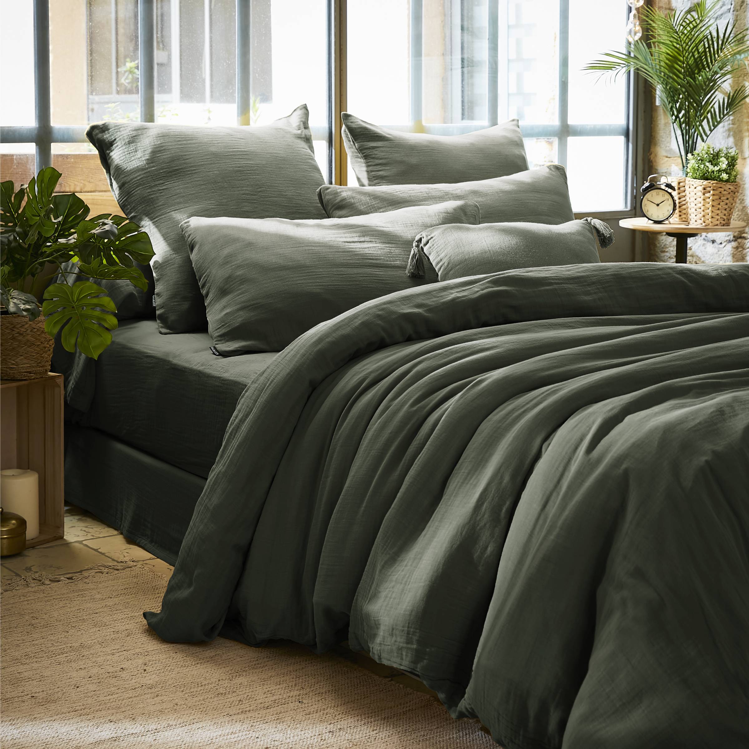 Rosemary green muslin duvet cover