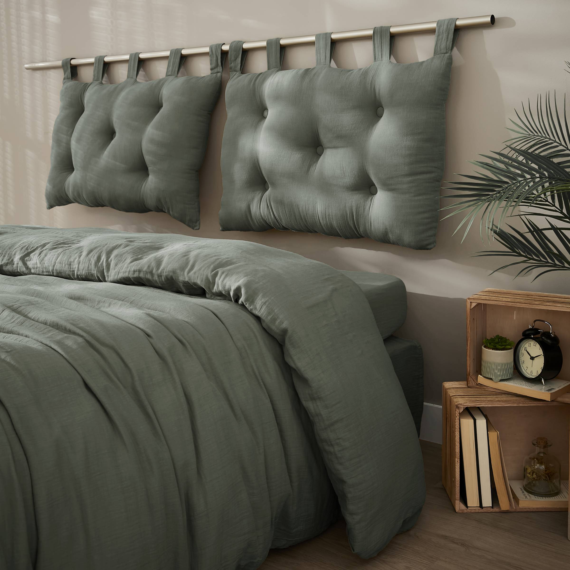 Rosemary green muslin headboard