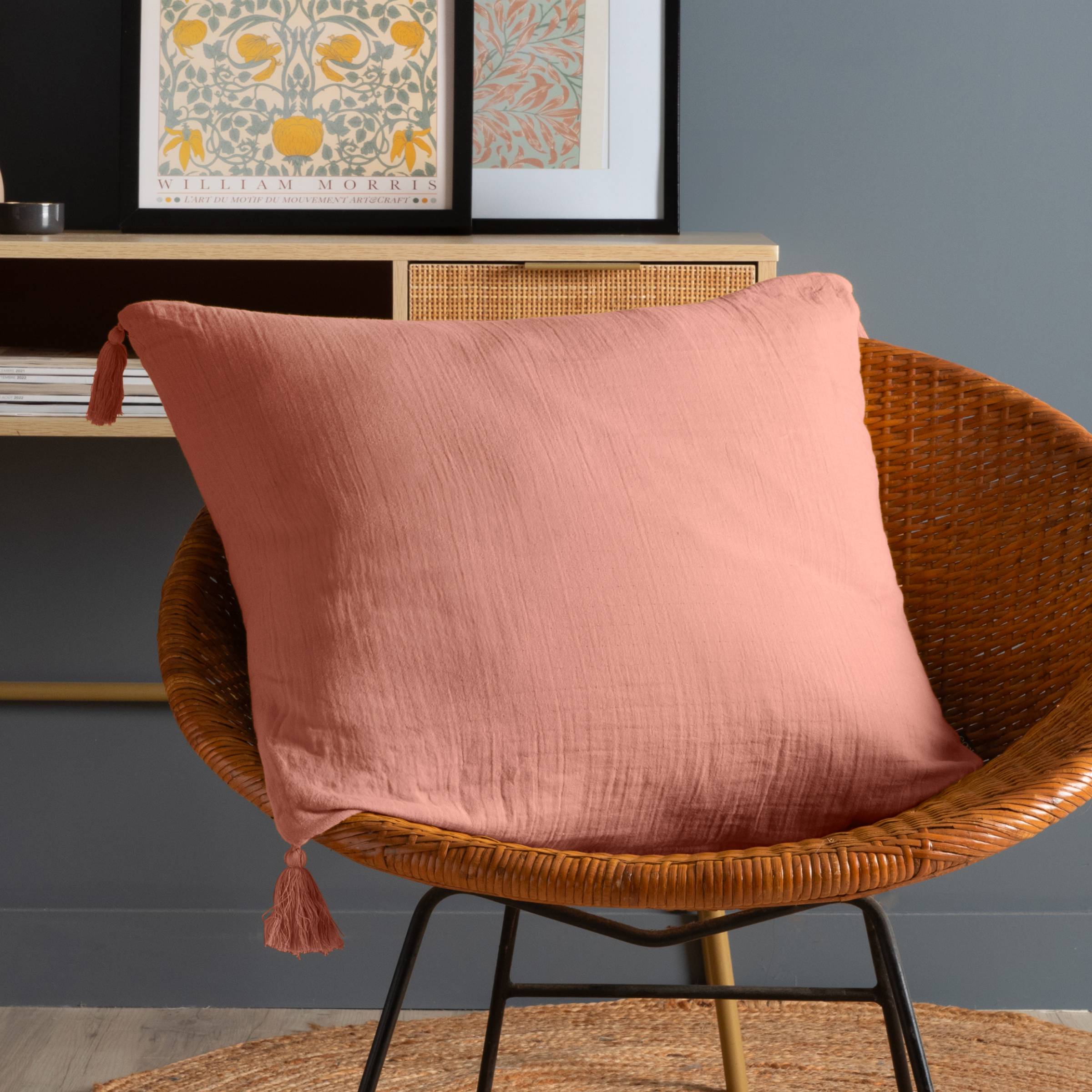 Peach pink muslin cushion