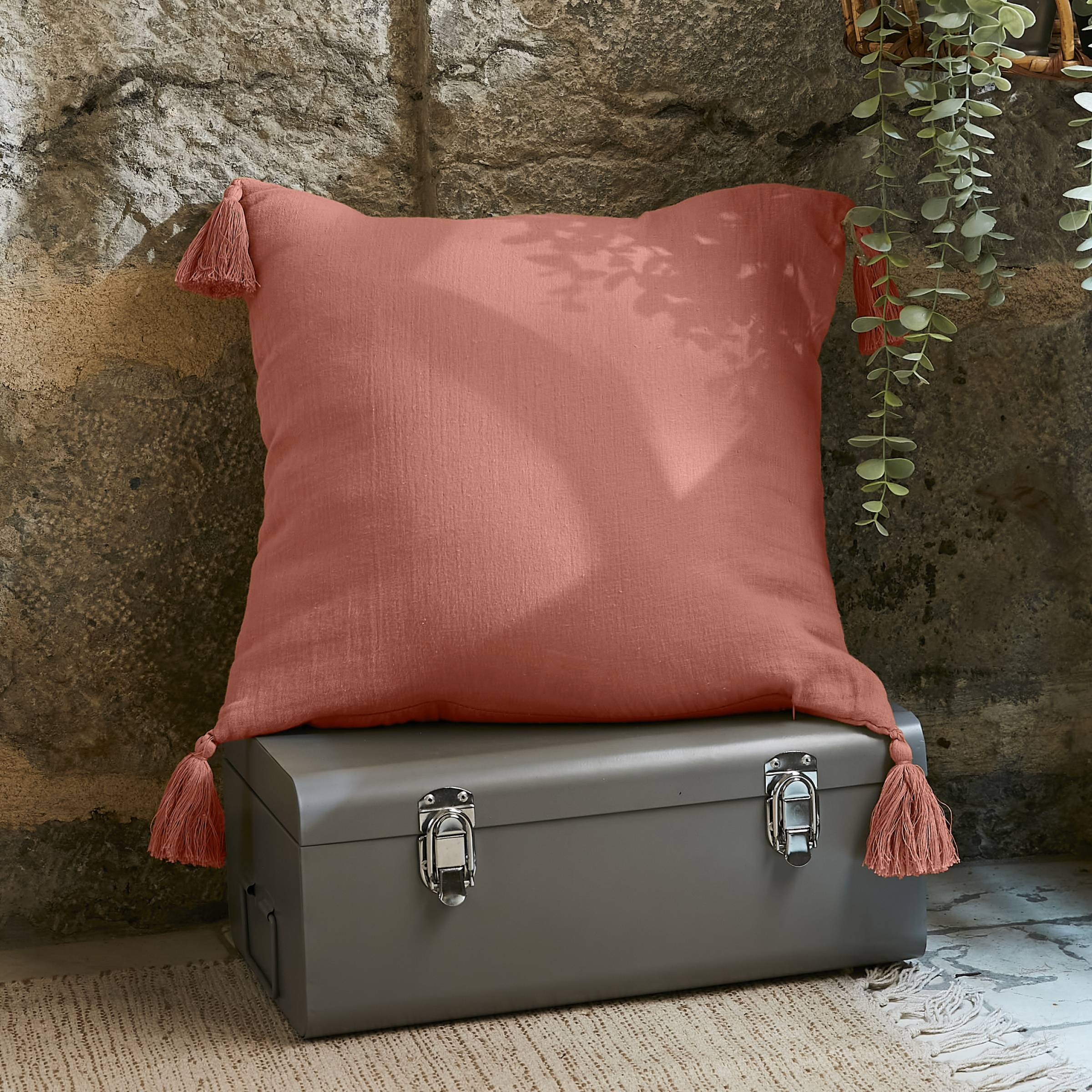 Peach pink muslin cushion