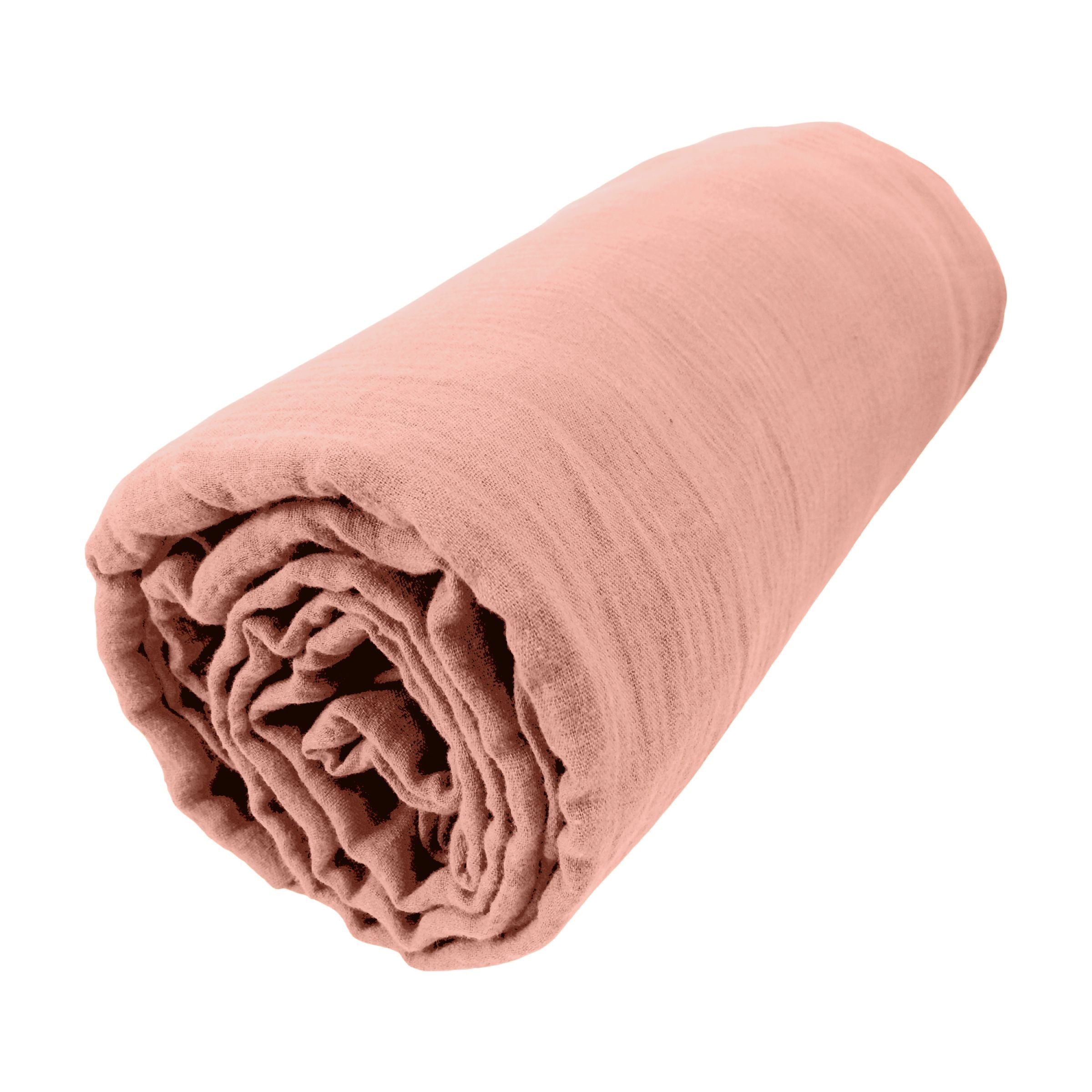 Peach pink muslin fitted sheet