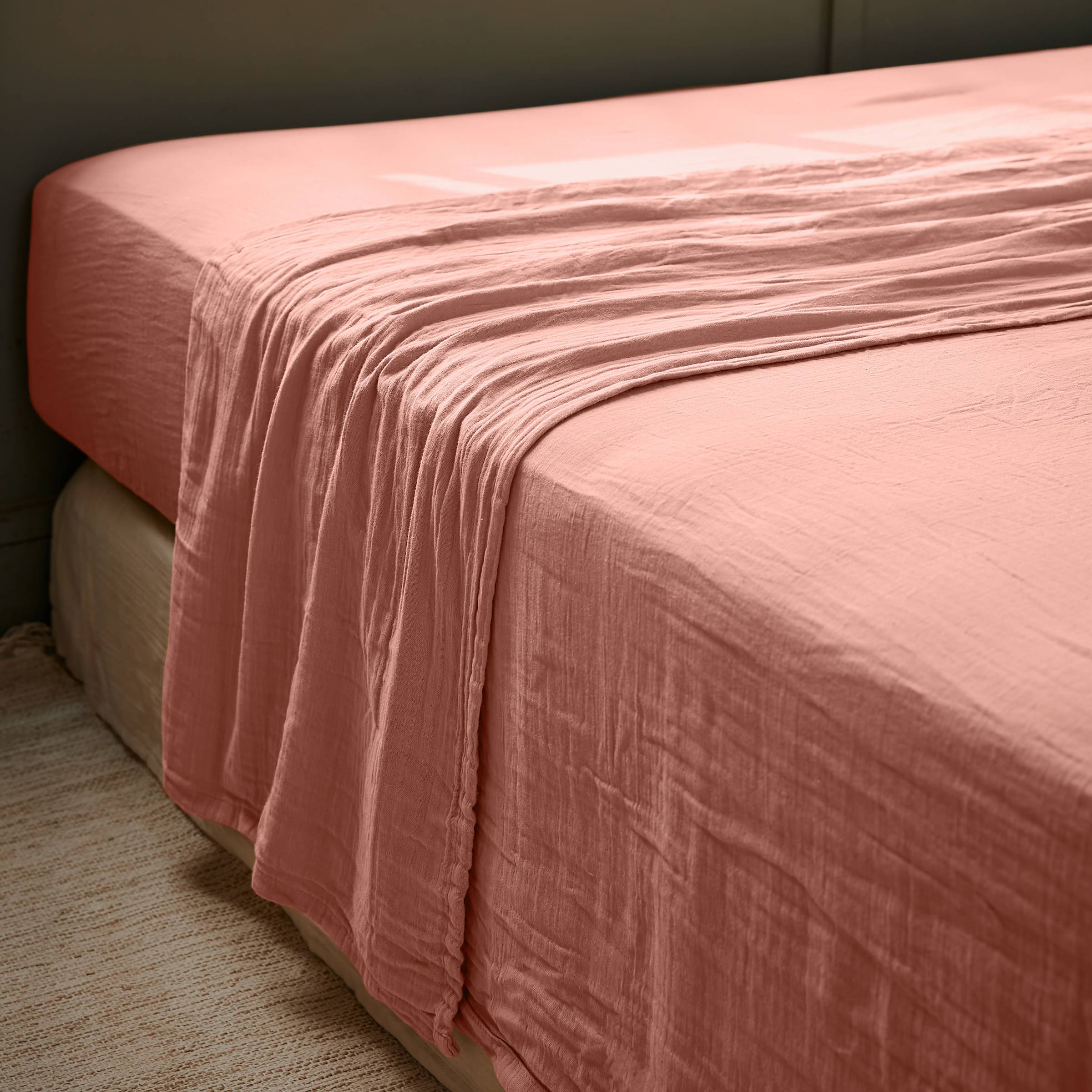 Peach pink muslin flat sheet