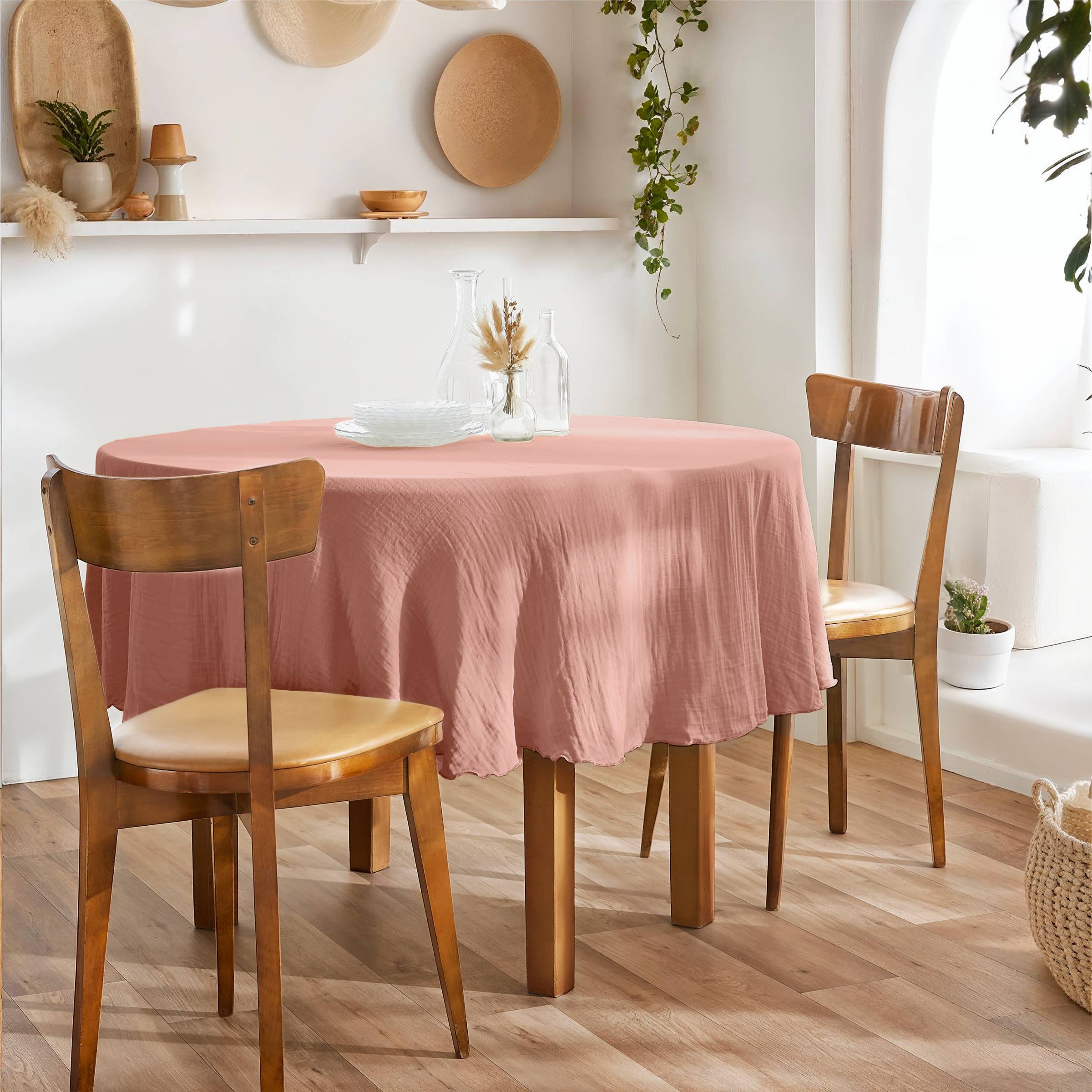Peach pink round muslin tablecloth
