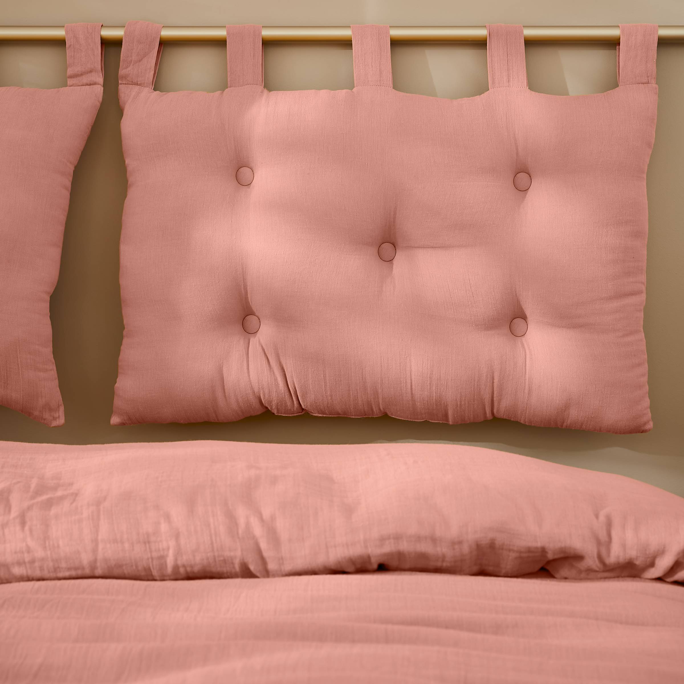Peach pink muslin headboard