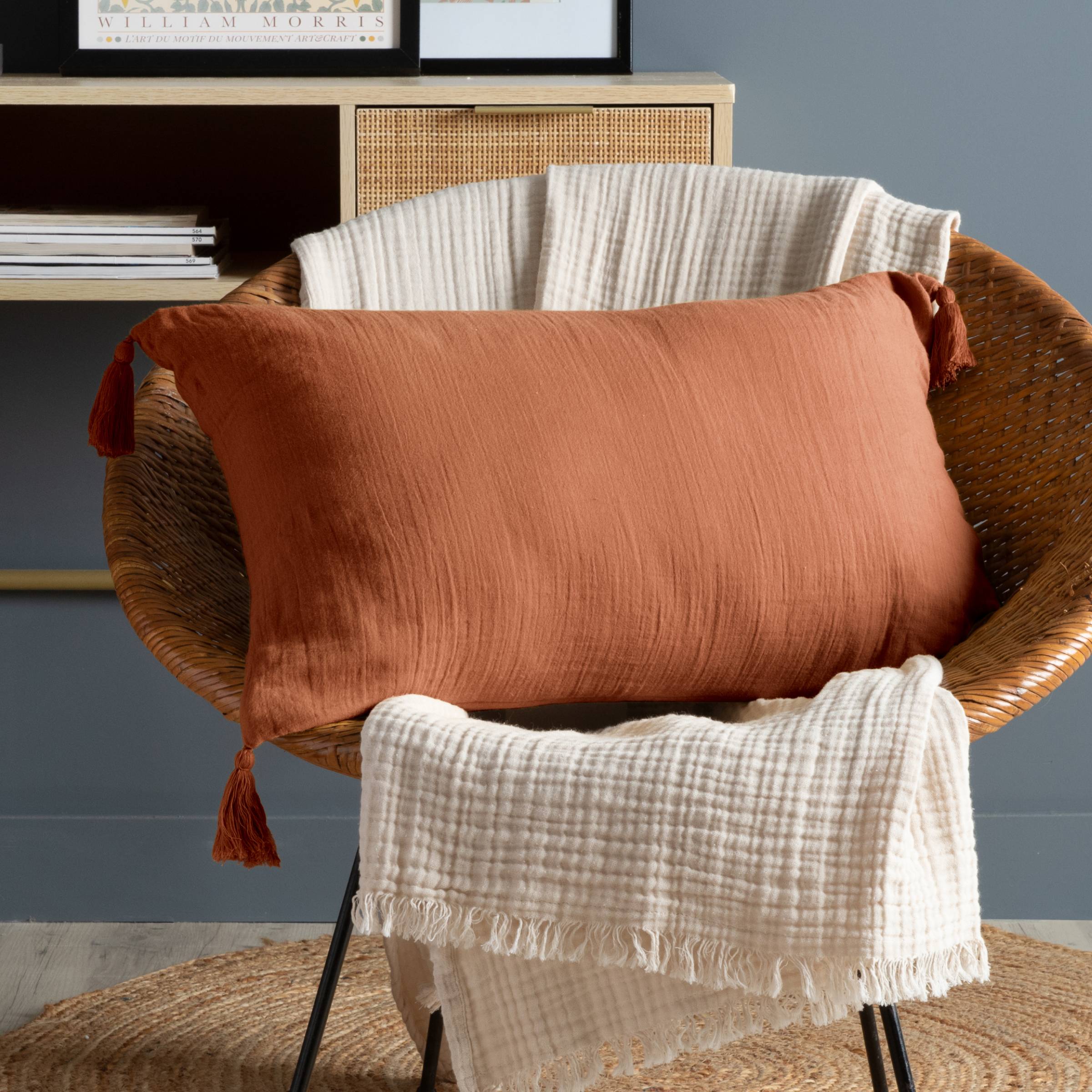 Terracotta muslin cushion