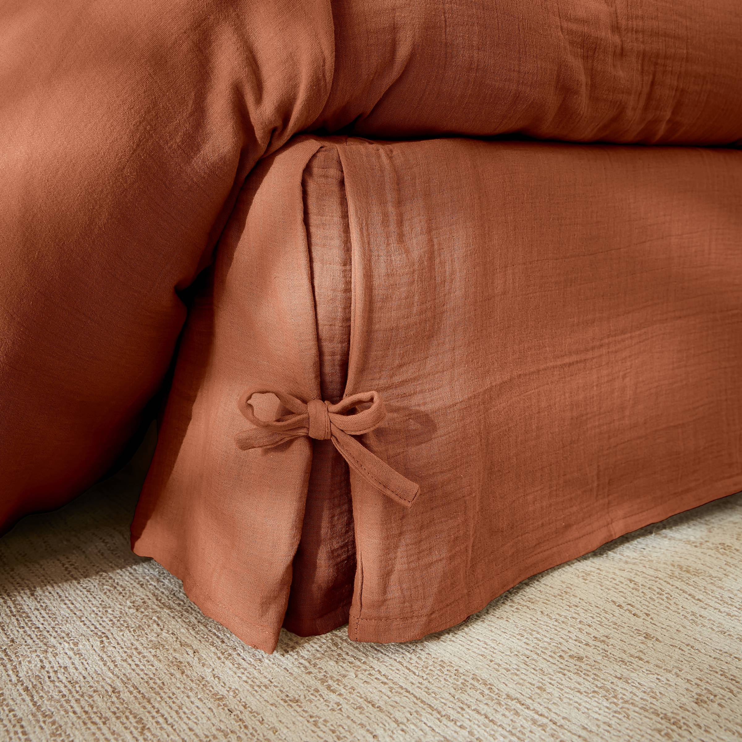 Terracotta muslin bed skirt