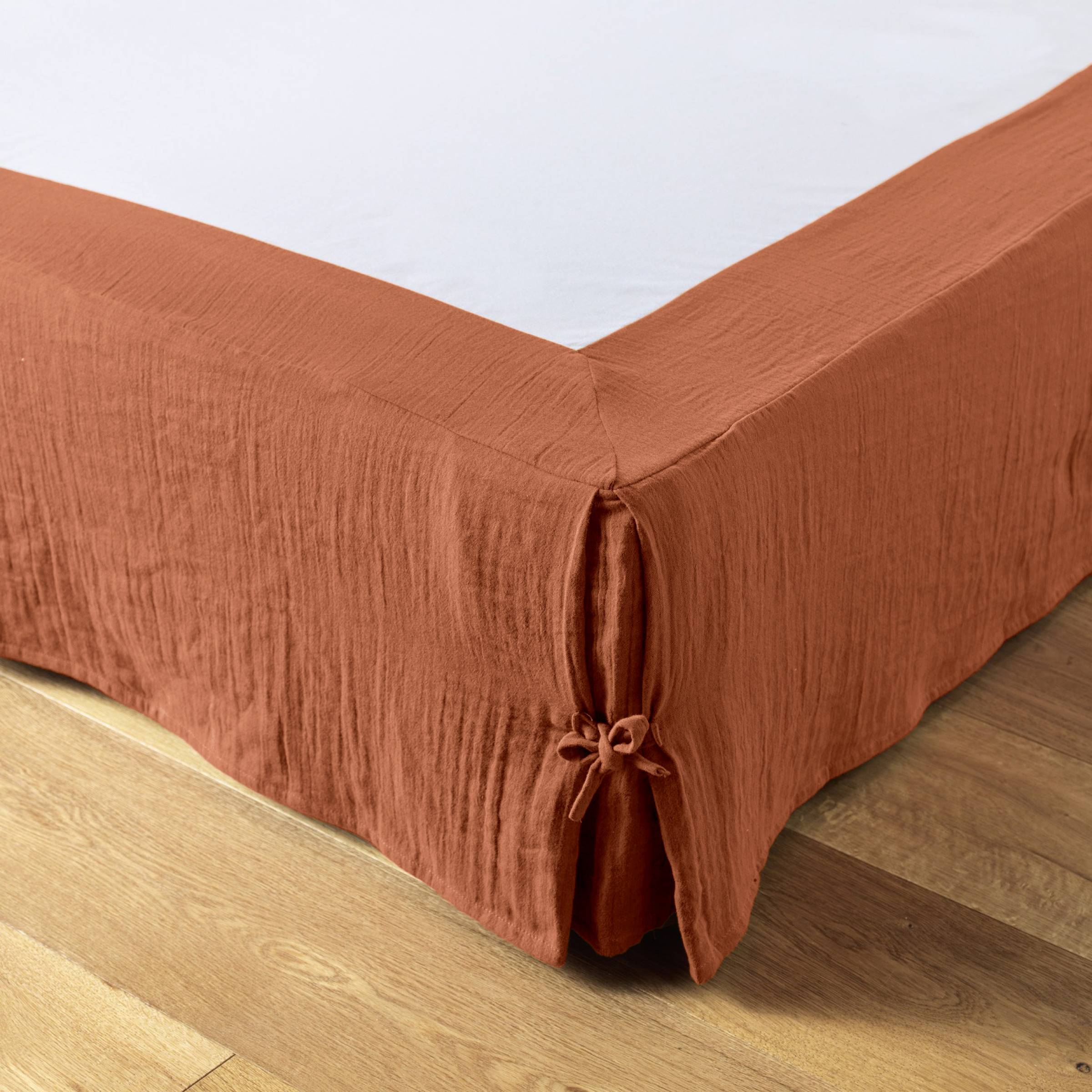 Terracotta muslin bed skirt