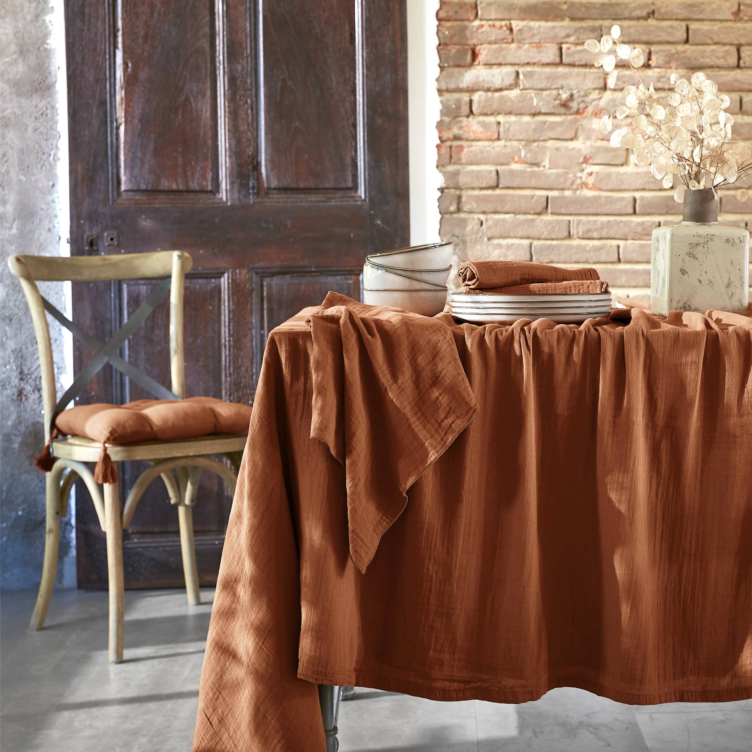 Terracotta rectangular muslin tablecloth