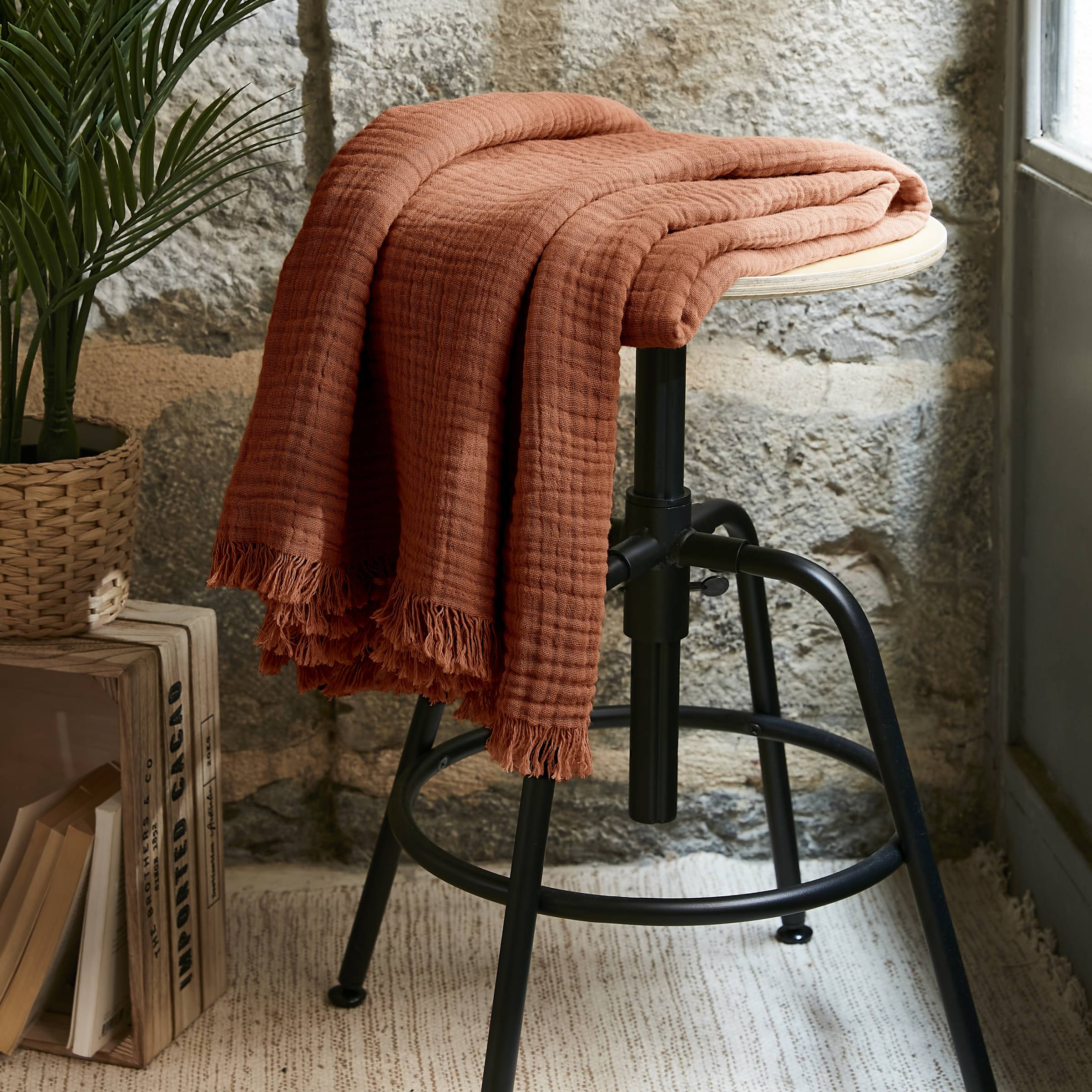 Terracotta muslin throw