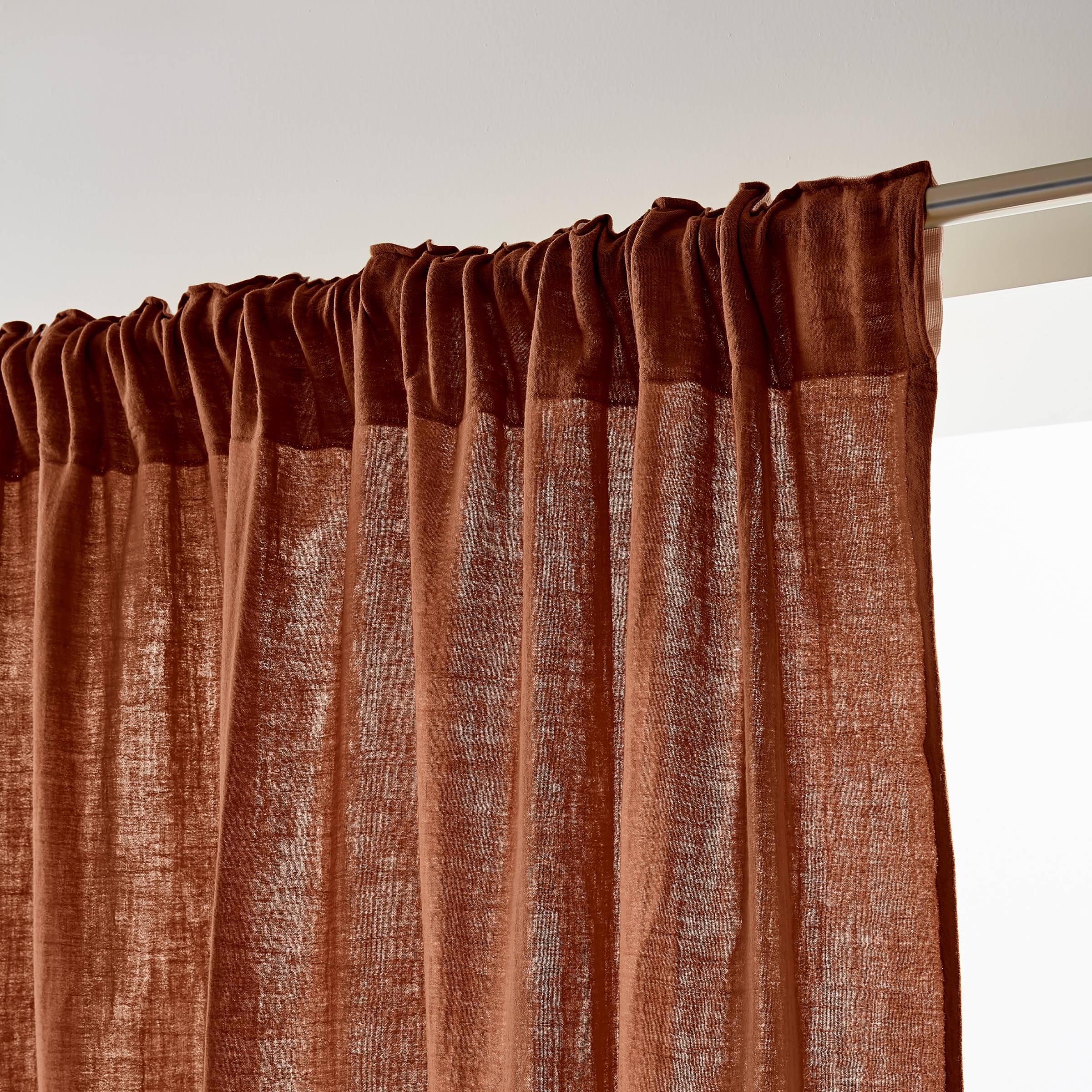 Terracotta muslin pencil pleat curtain