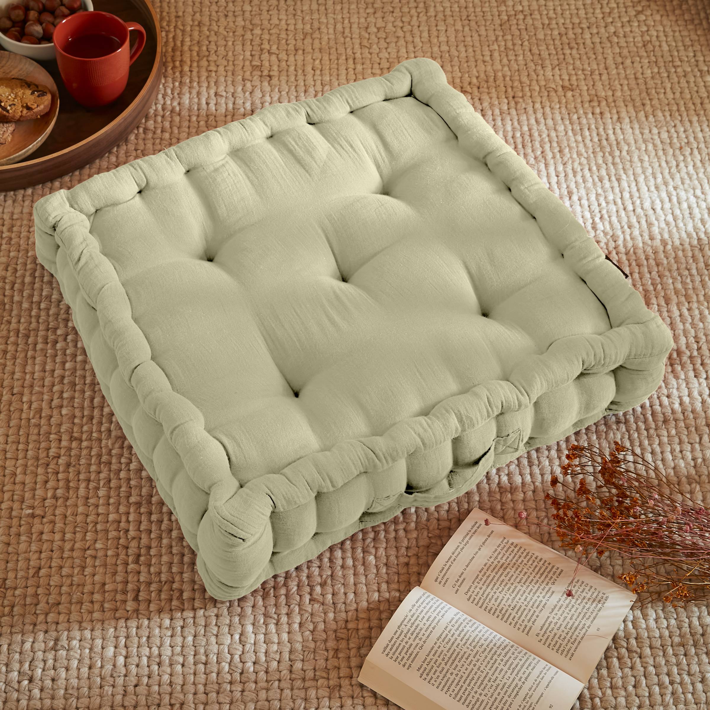 Light green muslin floor cushion