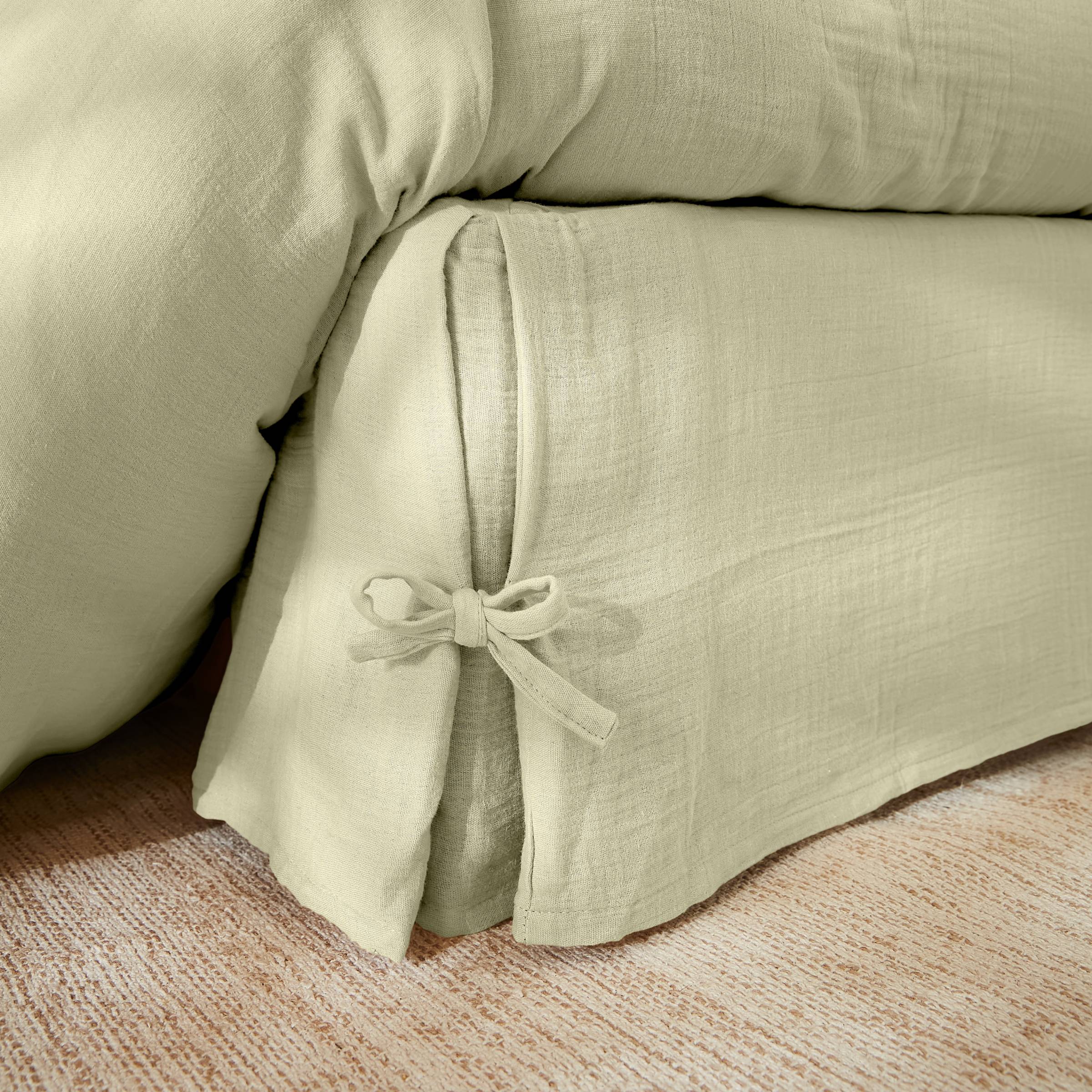 Light green muslin bed skirt