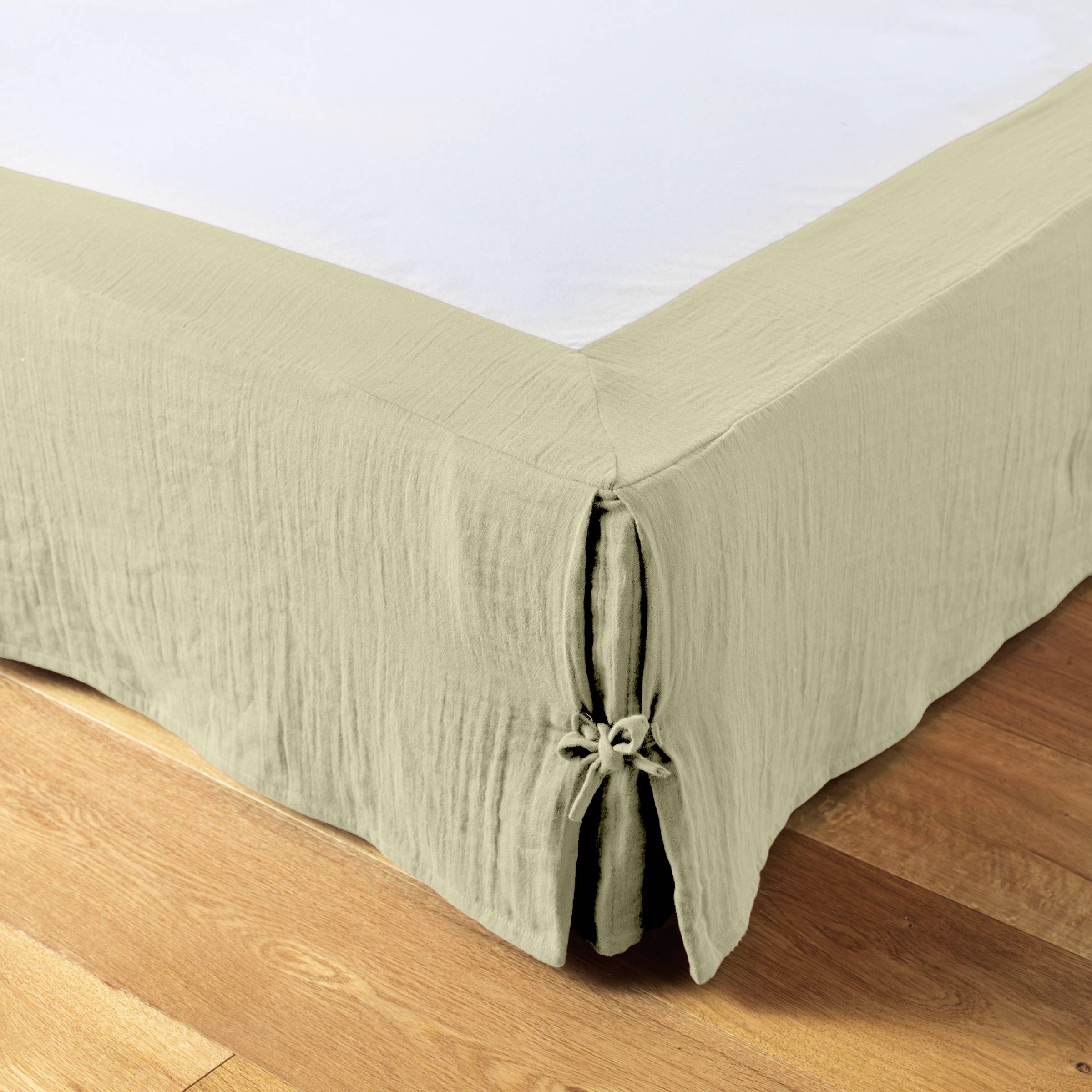 Light green muslin bed skirt