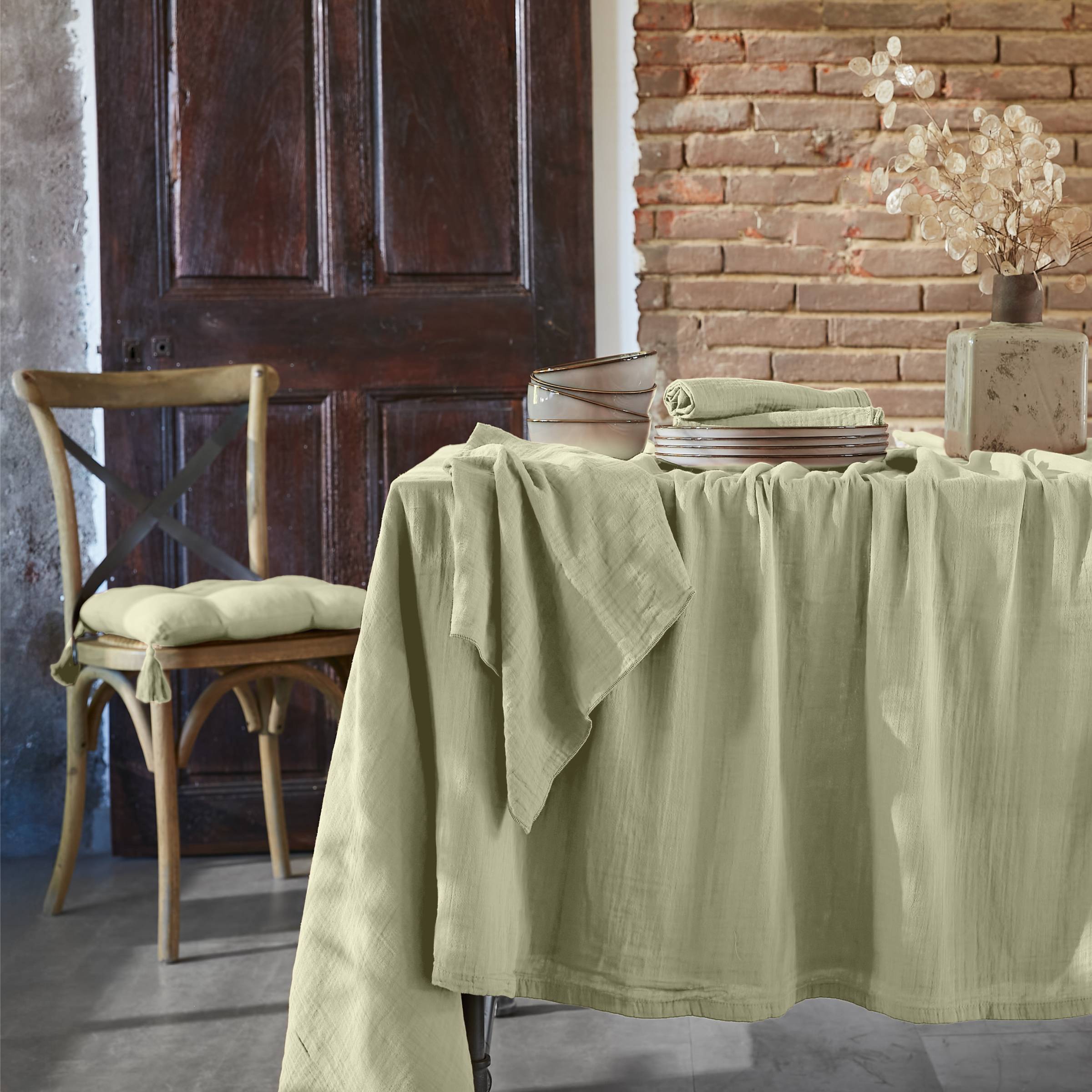 Light green rectangular muslin tablecloth