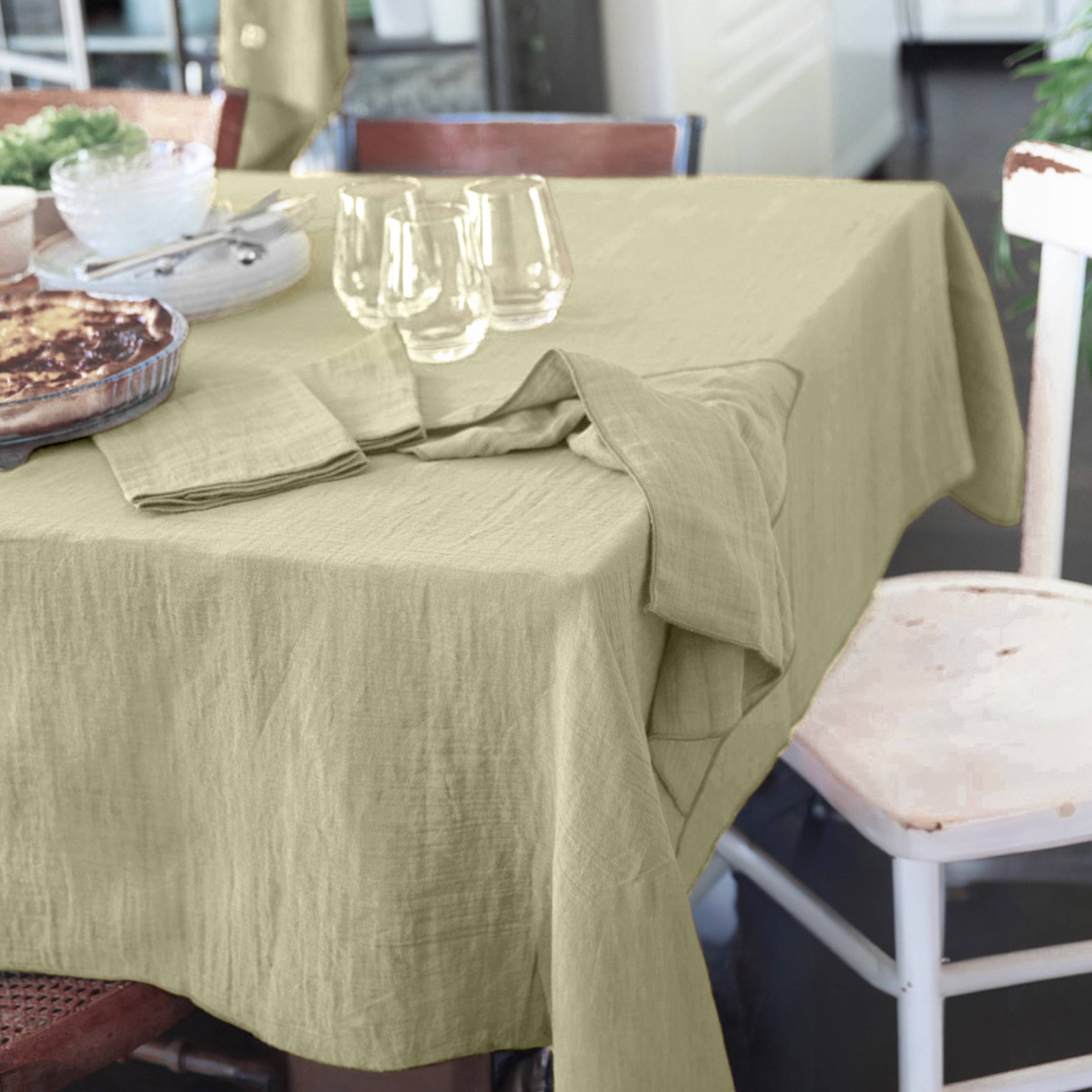 Light green rectangular muslin tablecloth