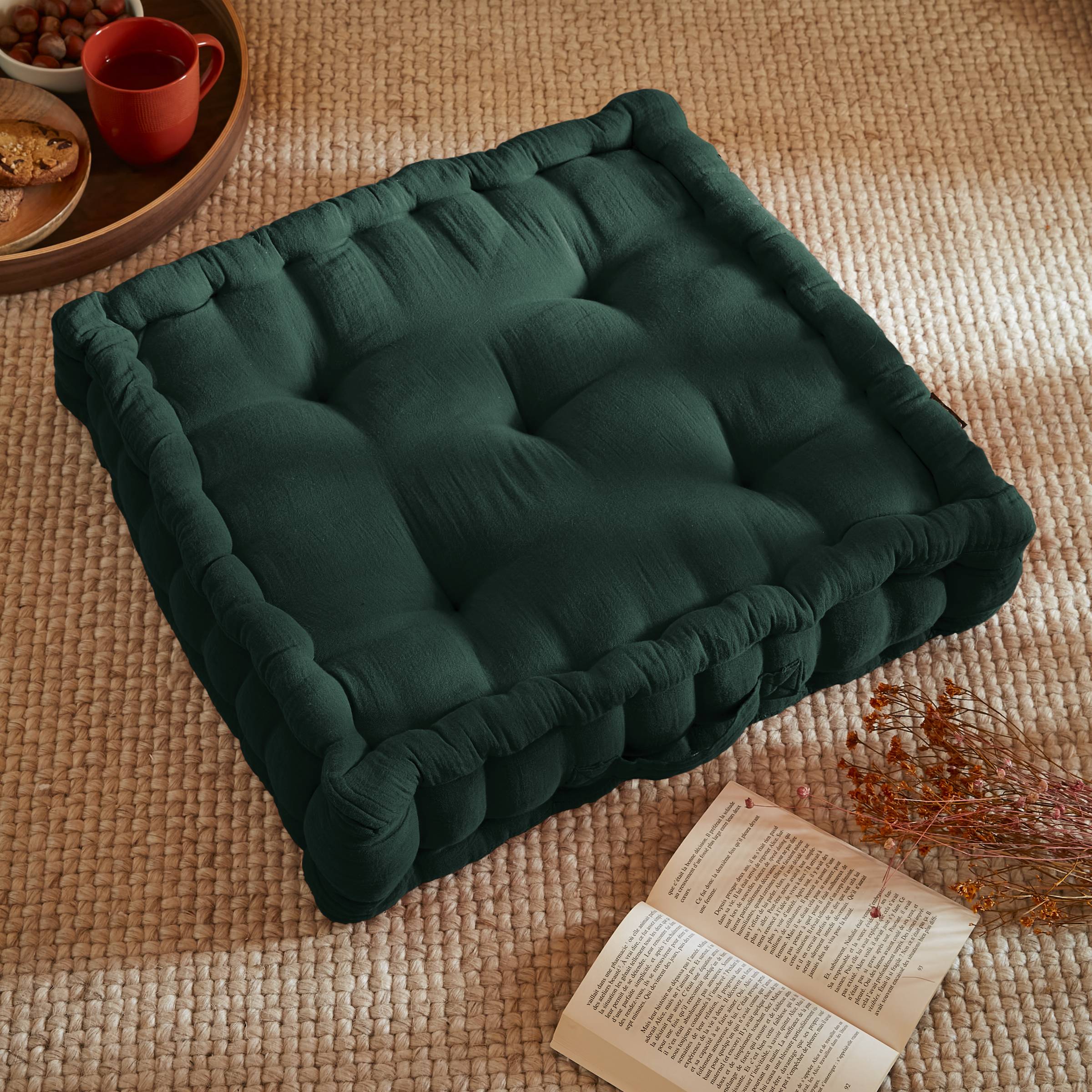 Fir green muslin floor cushion