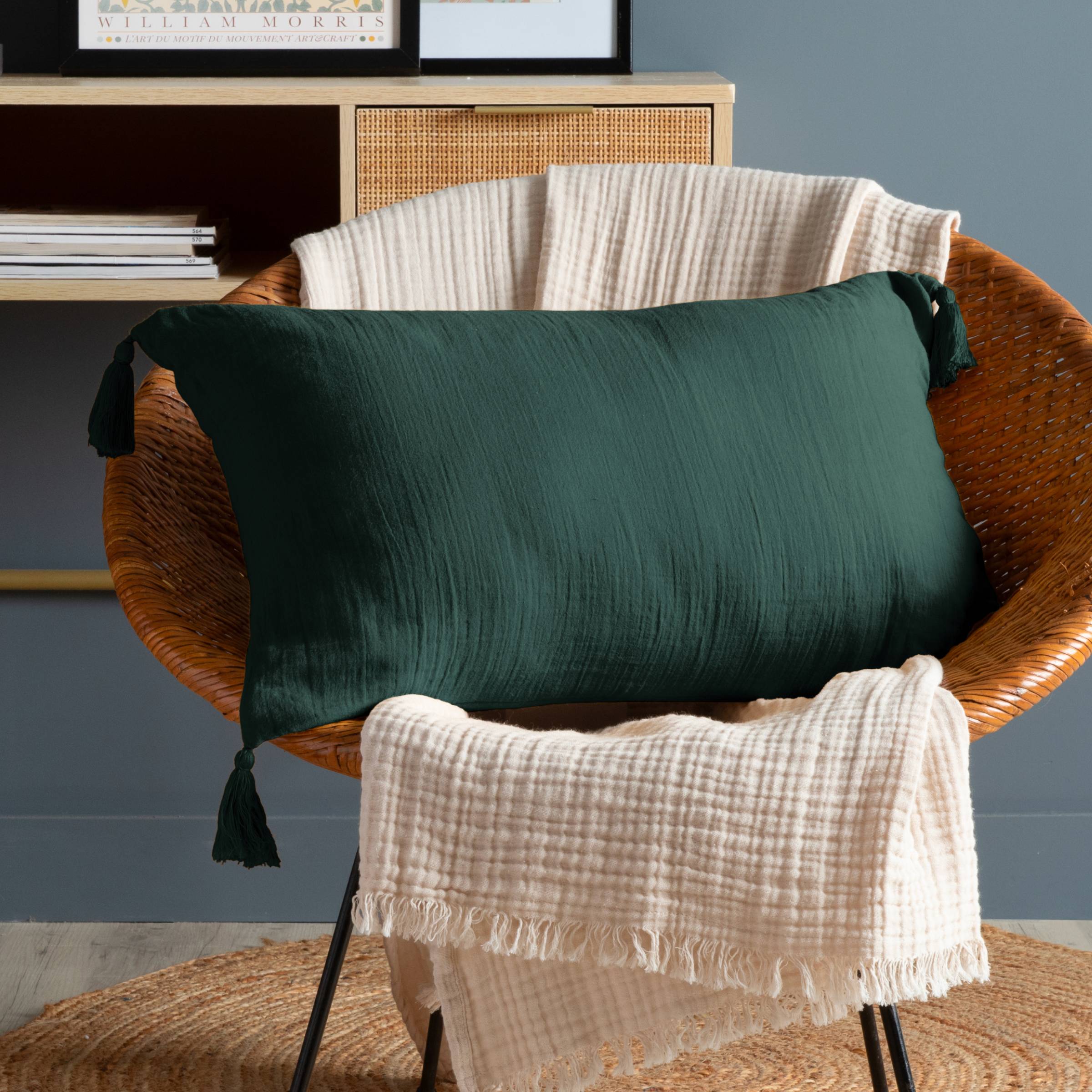 Fir green muslin cushion