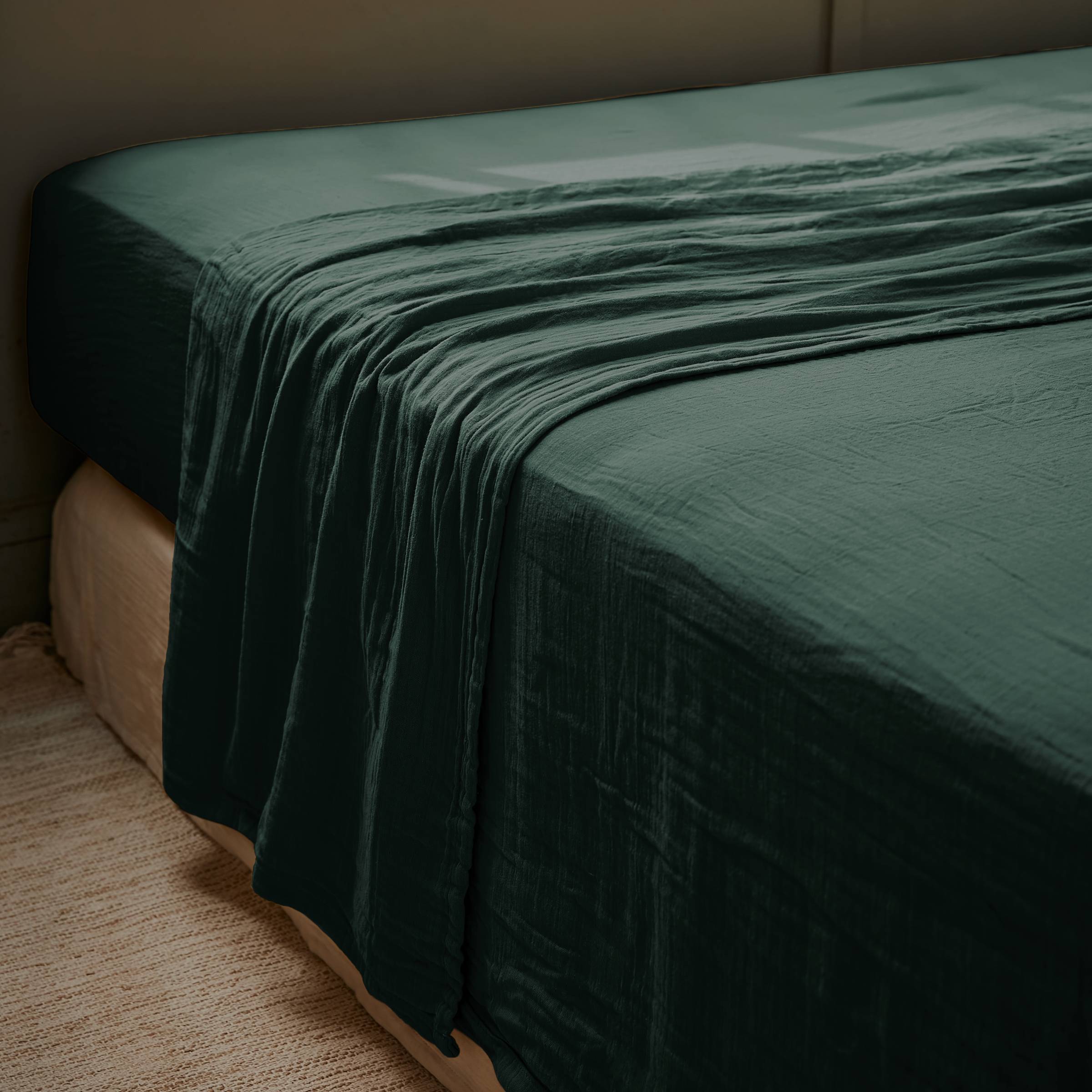 Fir green muslin flat sheet