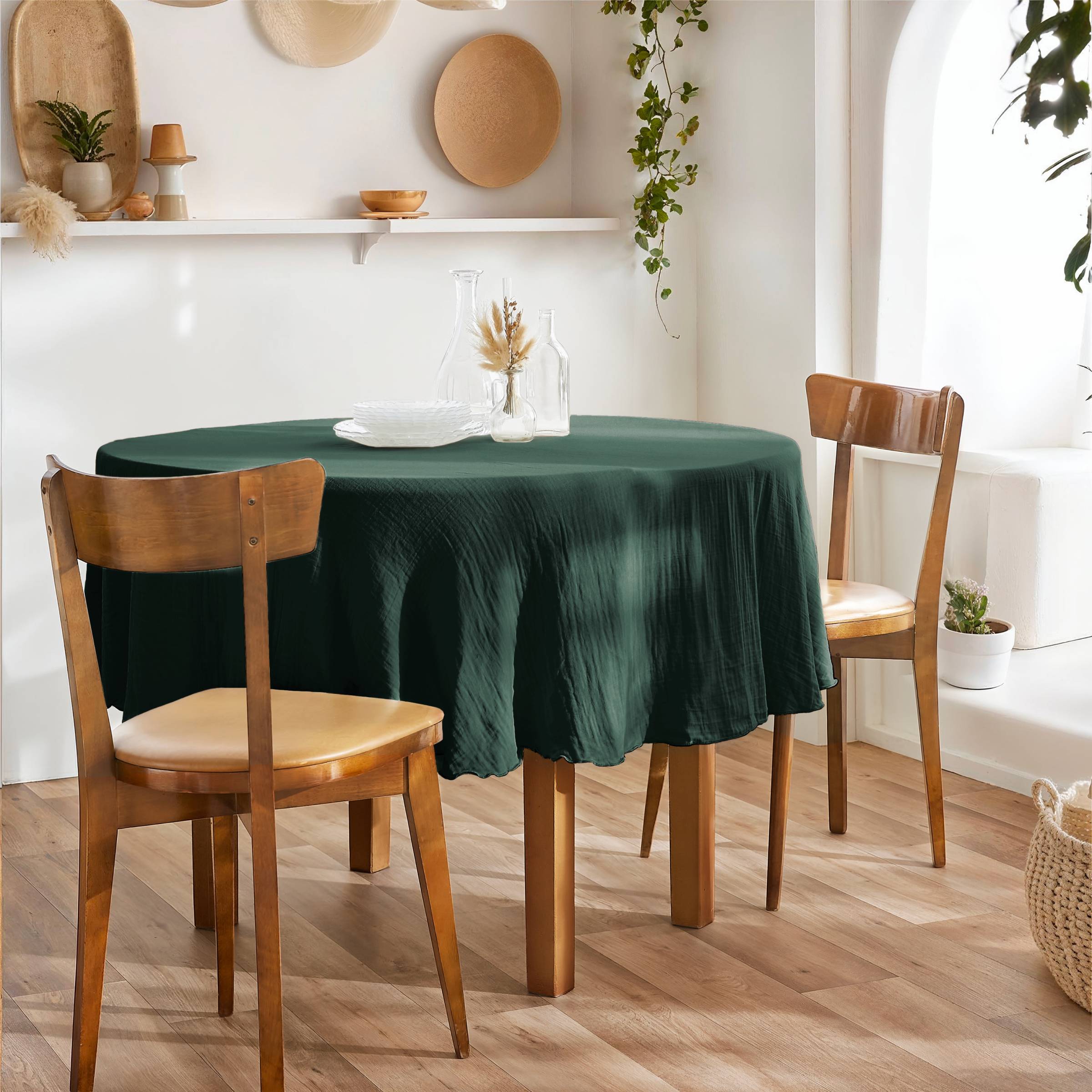 Fir green round muslin tablecloth