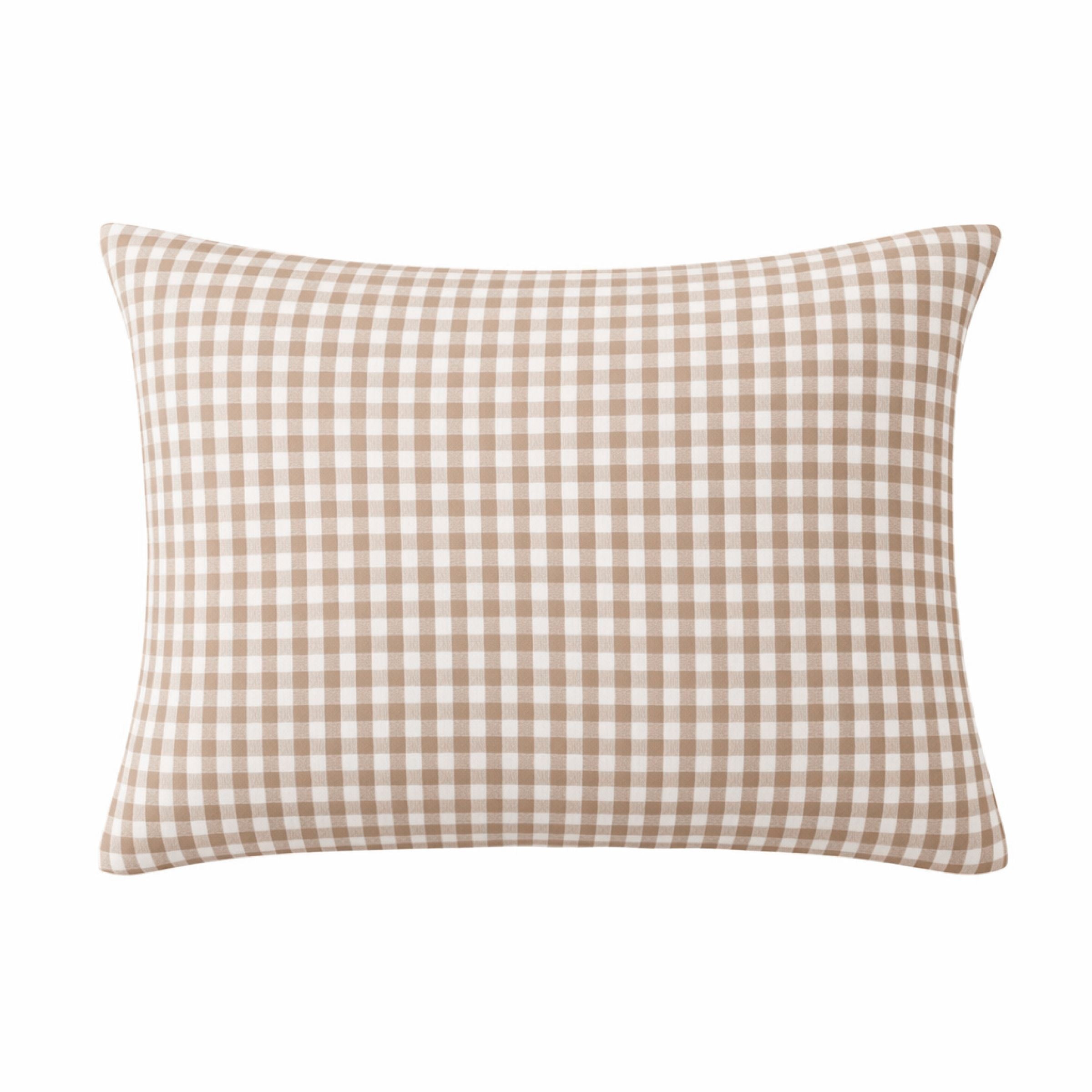 Taupe gingham muslin pillowcase