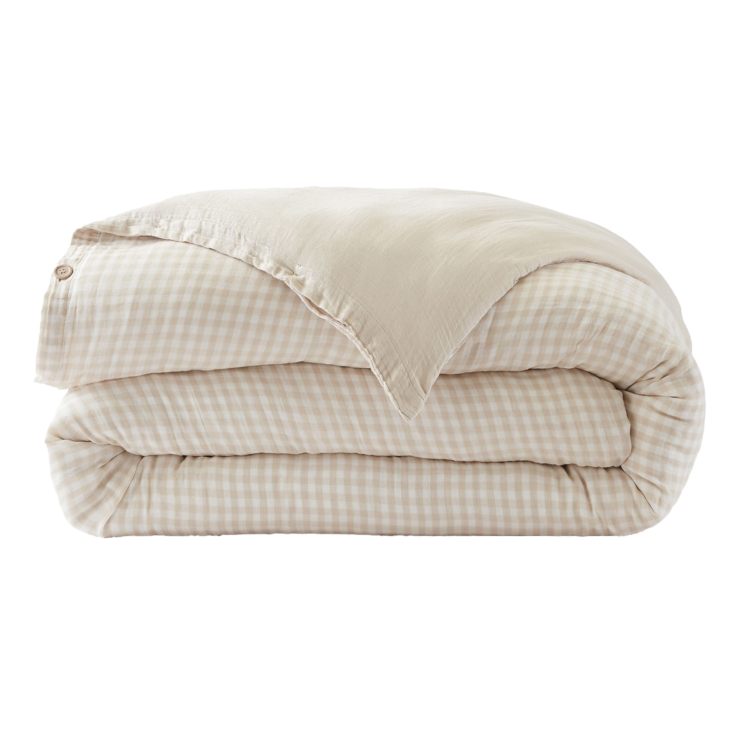 Beige gingham muslin duvet cover