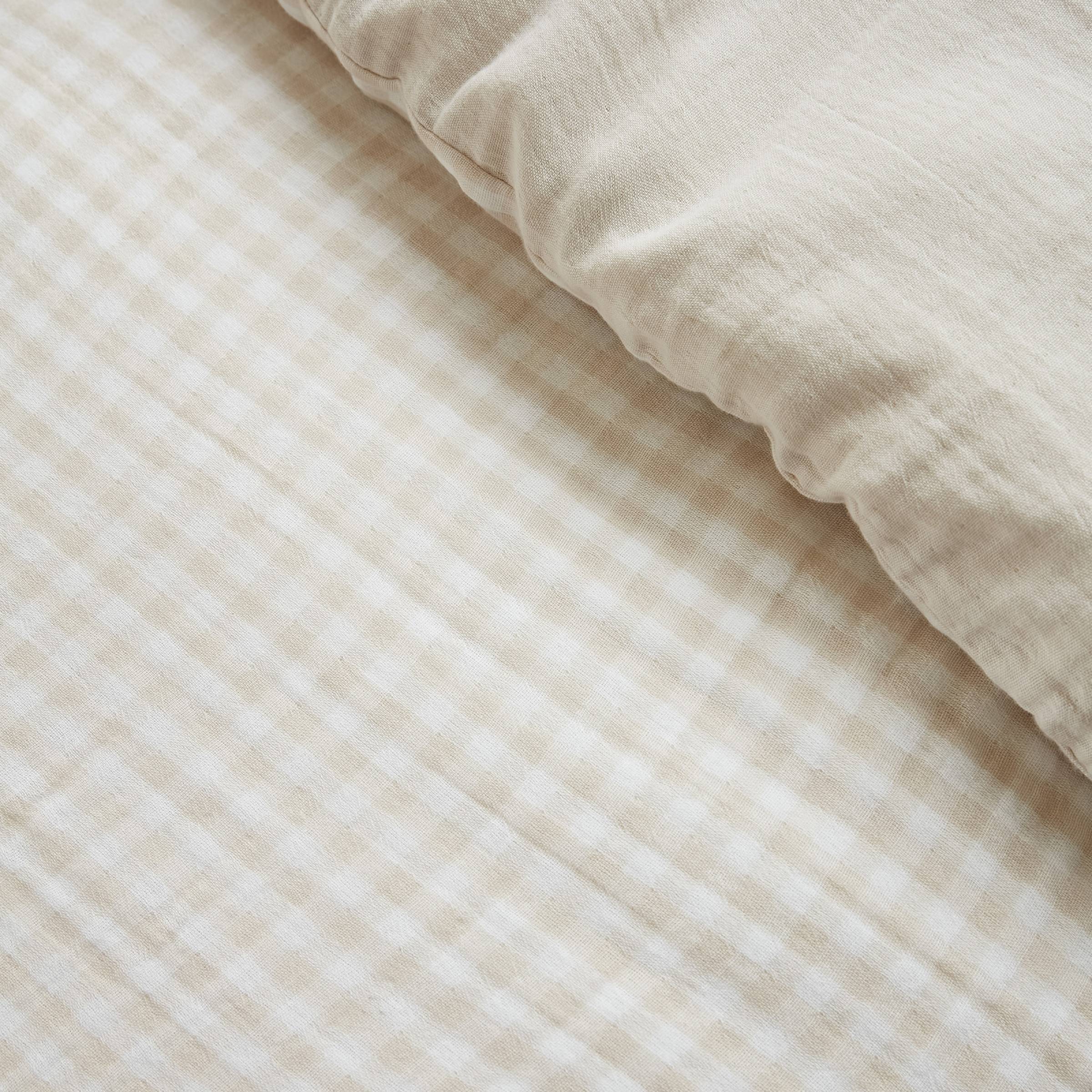 Beige gingham muslin duvet cover