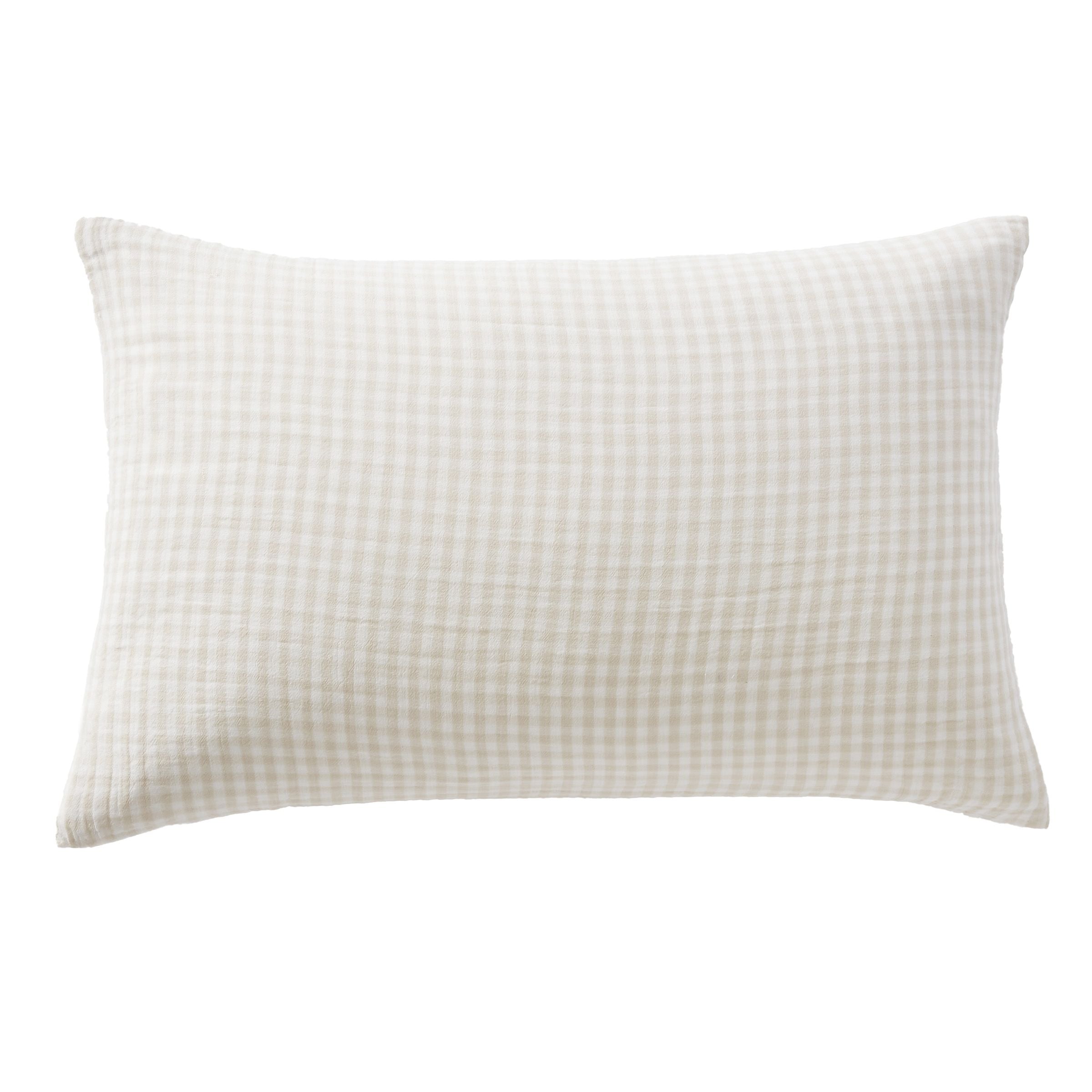 Beige gingham muslin pillowcase
