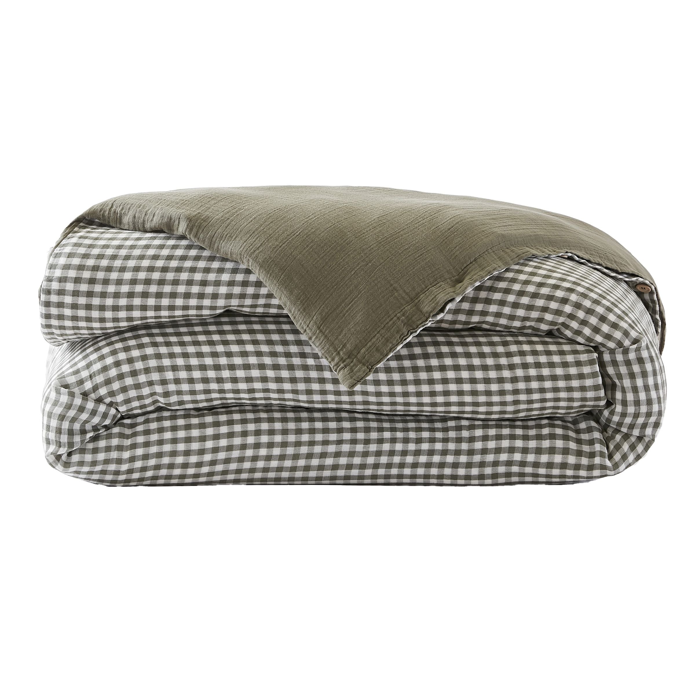 Rosemary green gingham muslin duvet cover