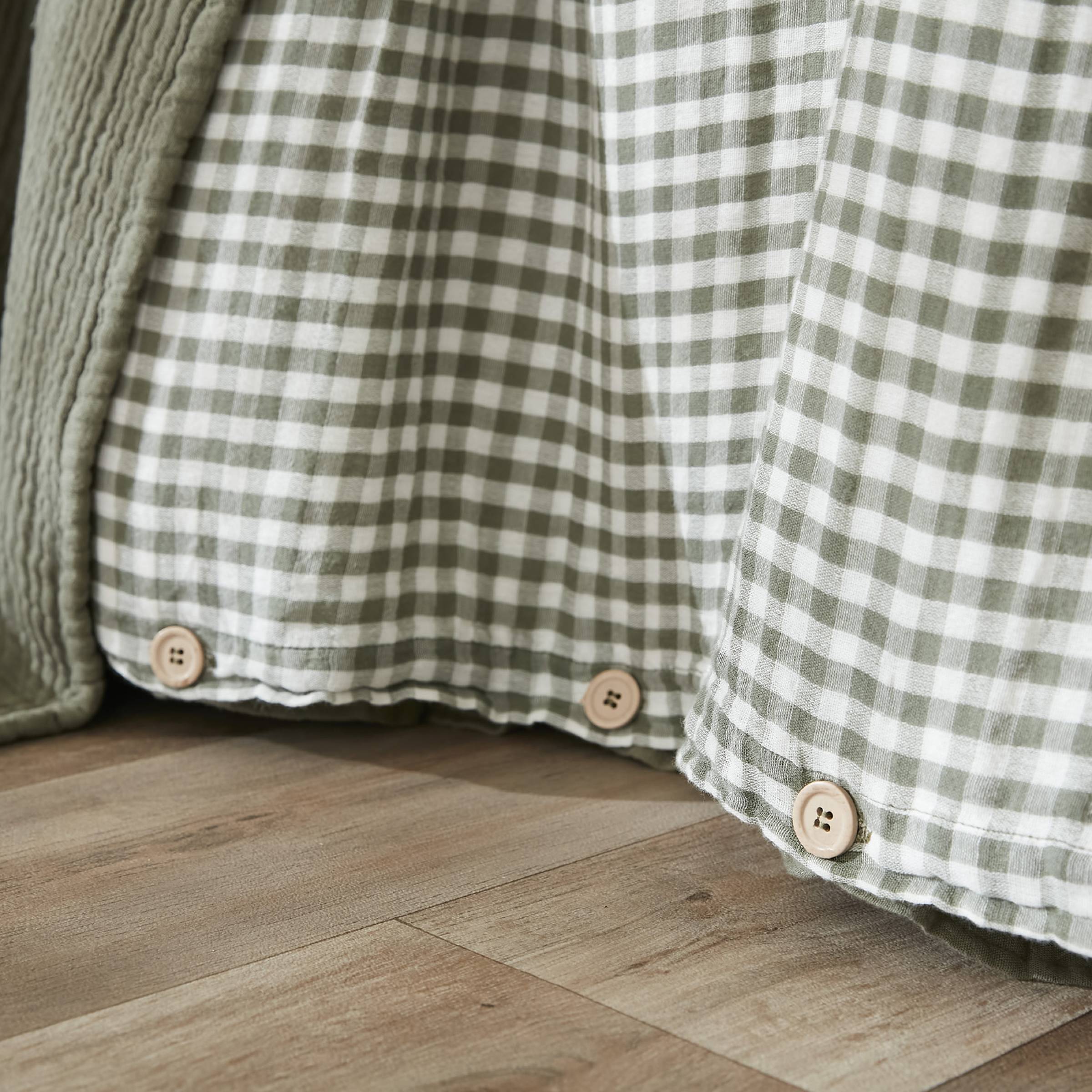 Rosemary green gingham muslin duvet cover