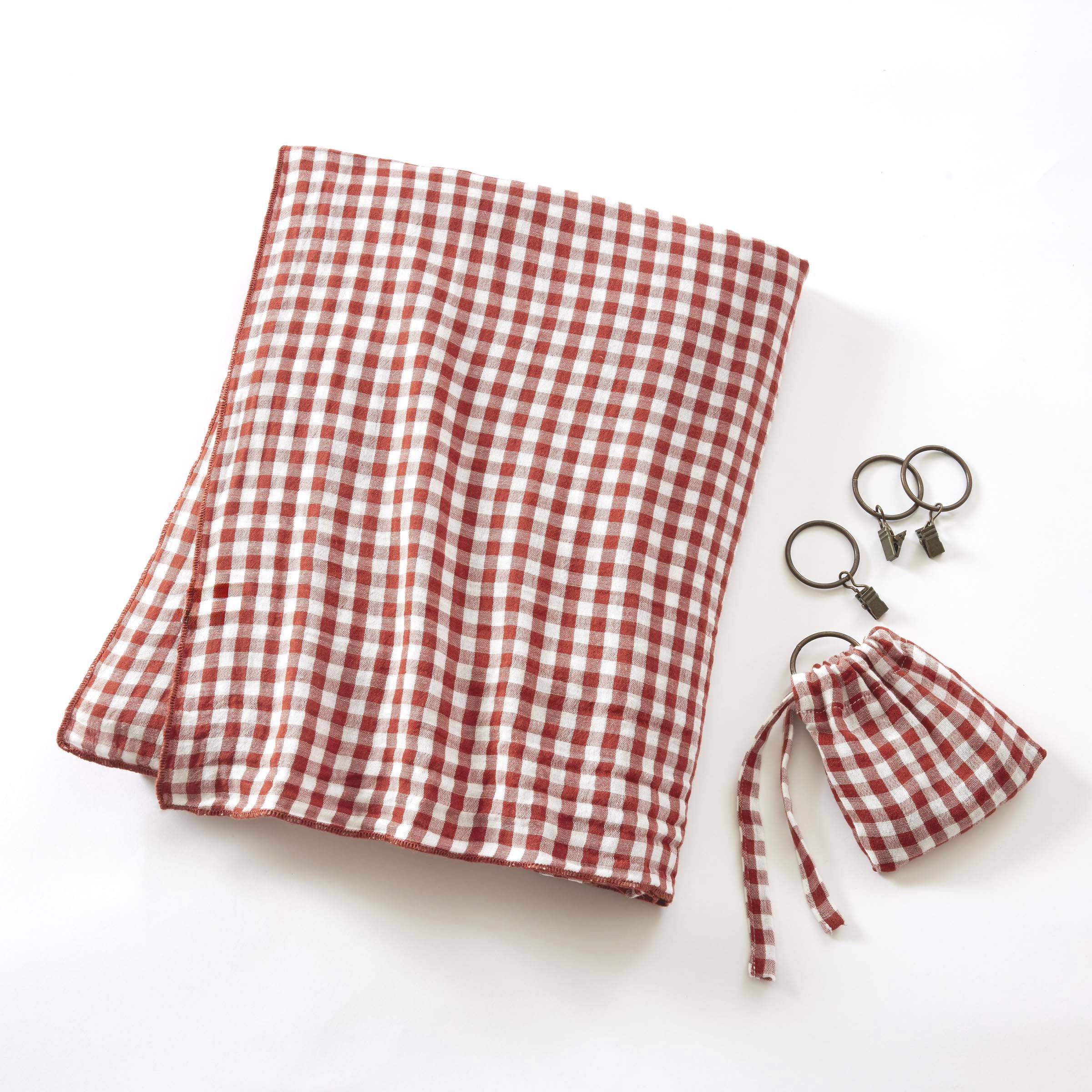 Terracotta gingham adjustable muslin curtain