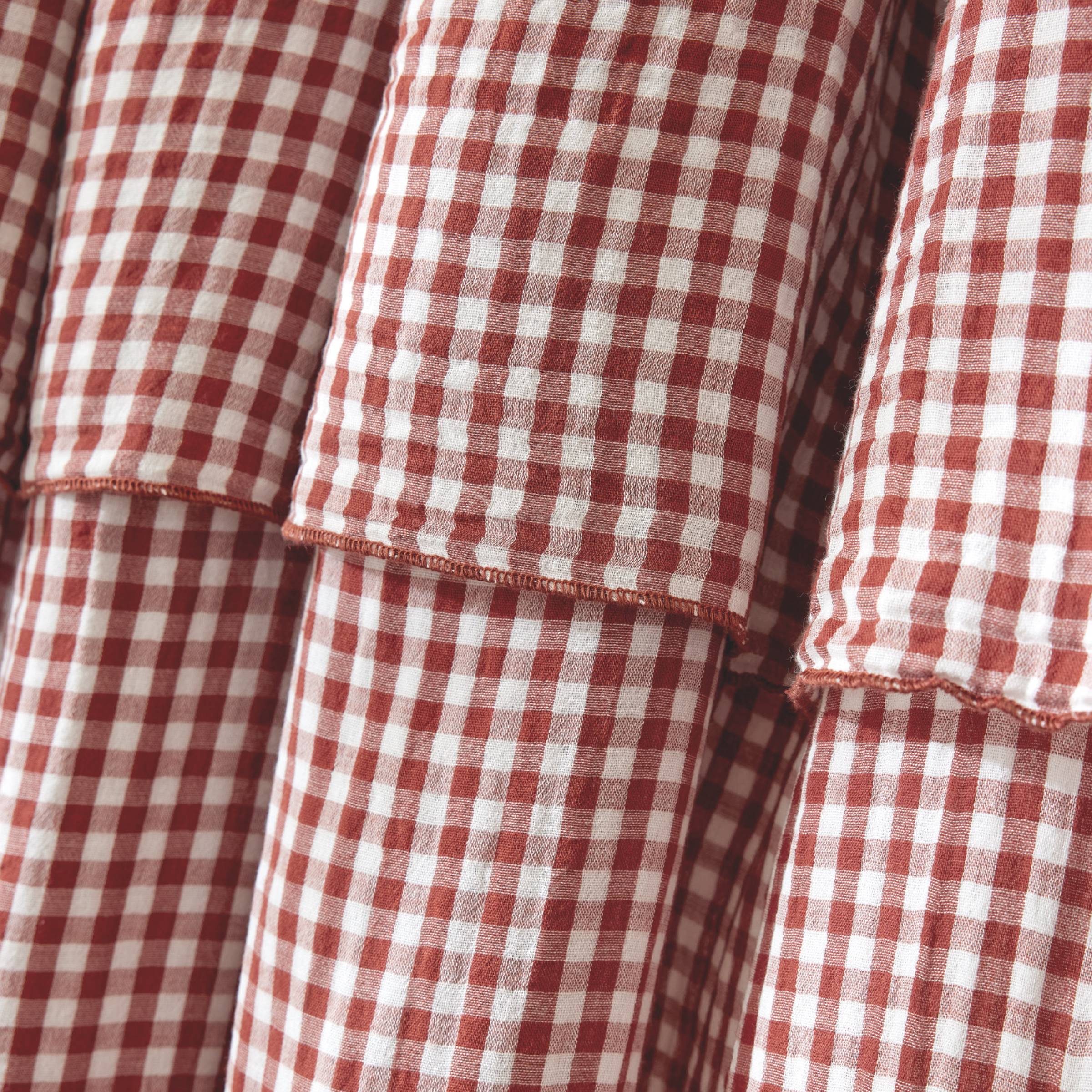 Terracotta gingham adjustable muslin curtain