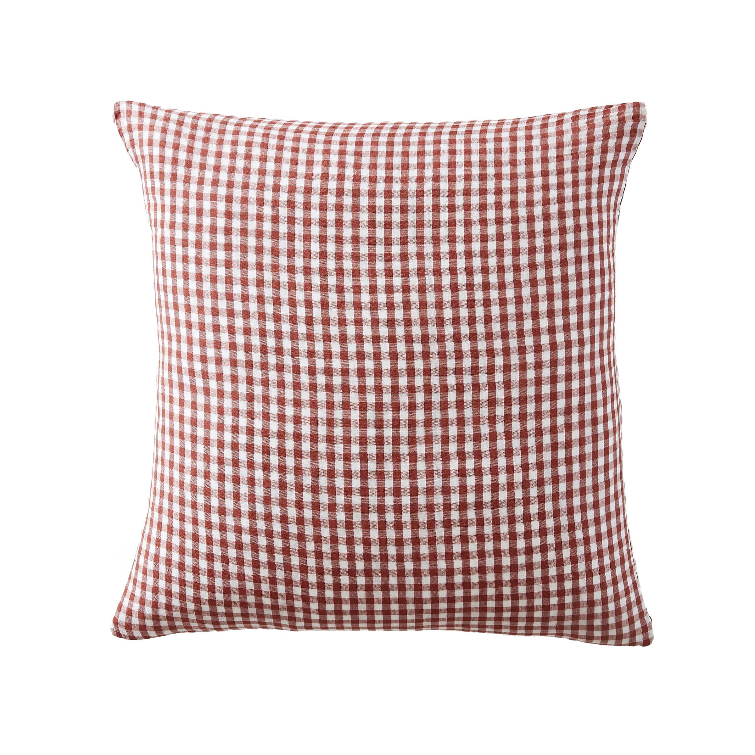 Terracotta gingham muslin pillowcase