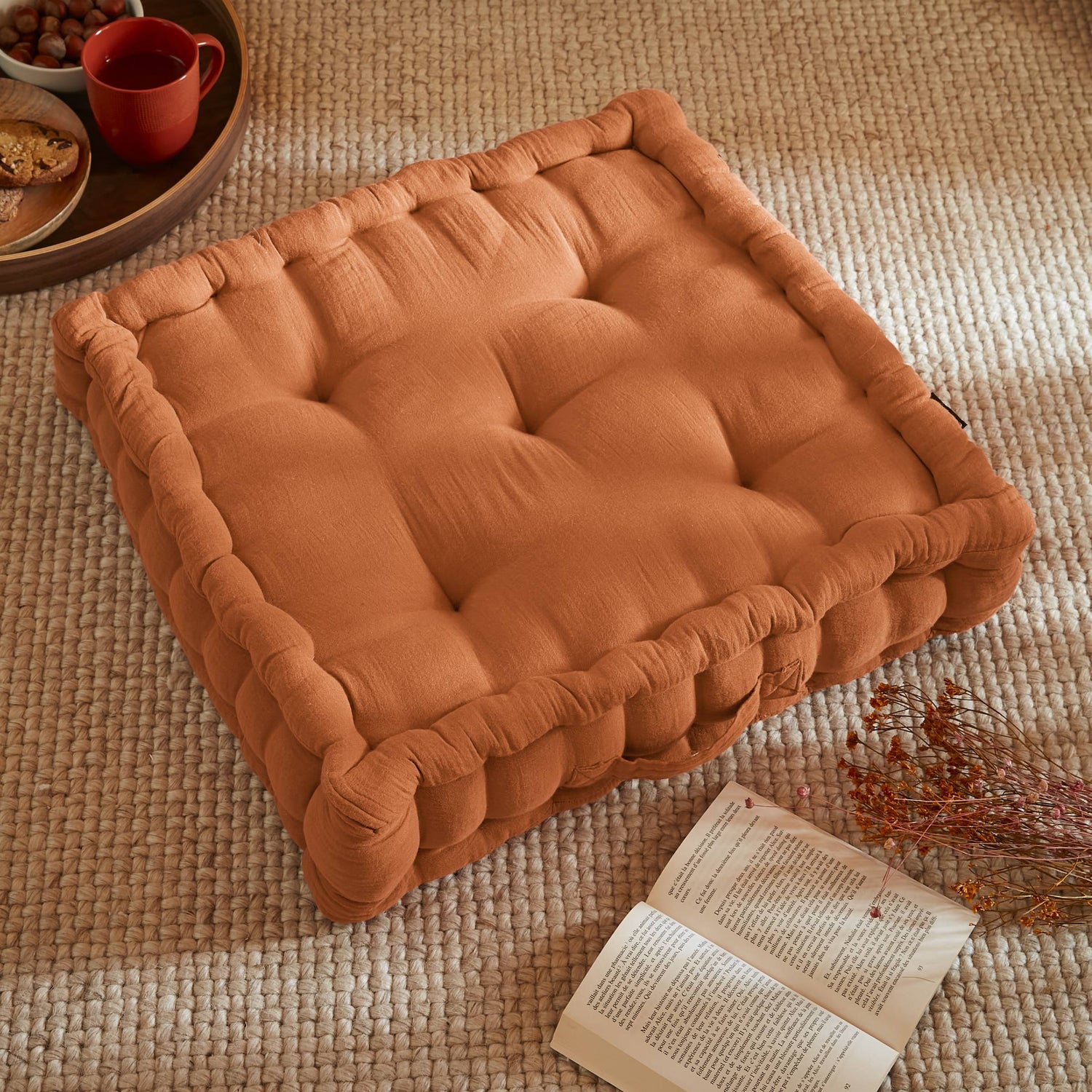 Apricot muslin floor cushion