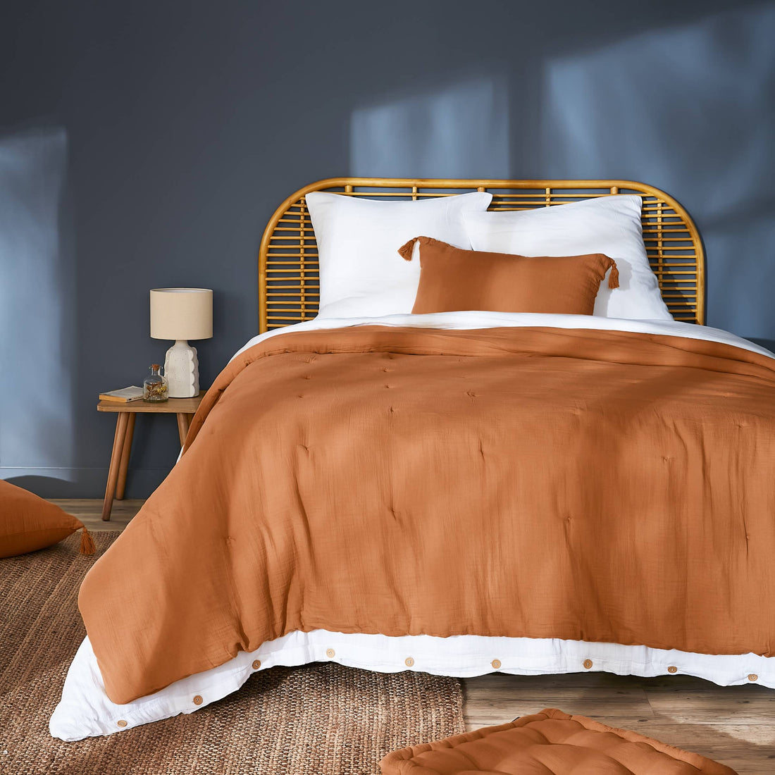 Apricot muslin bedspread