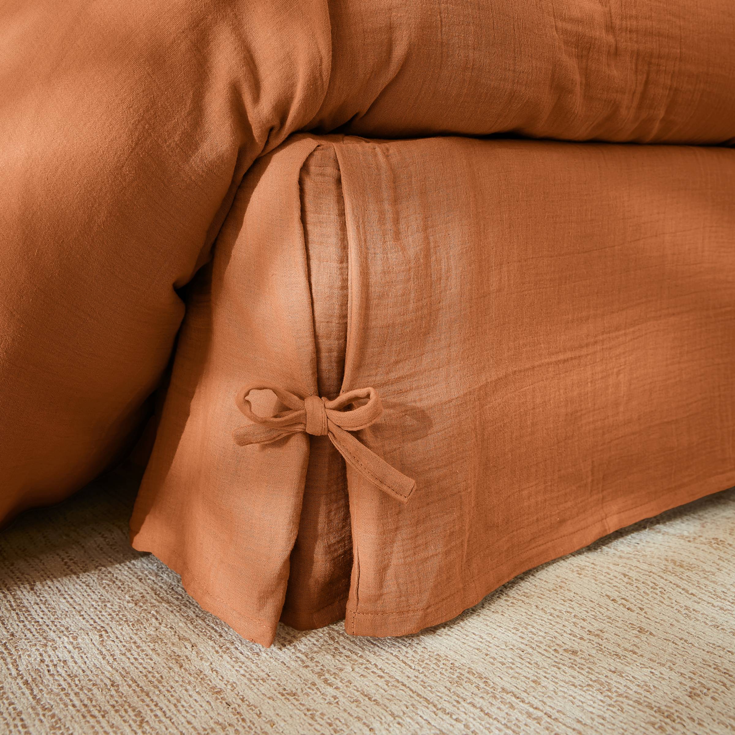 Apricot muslin bed skirt