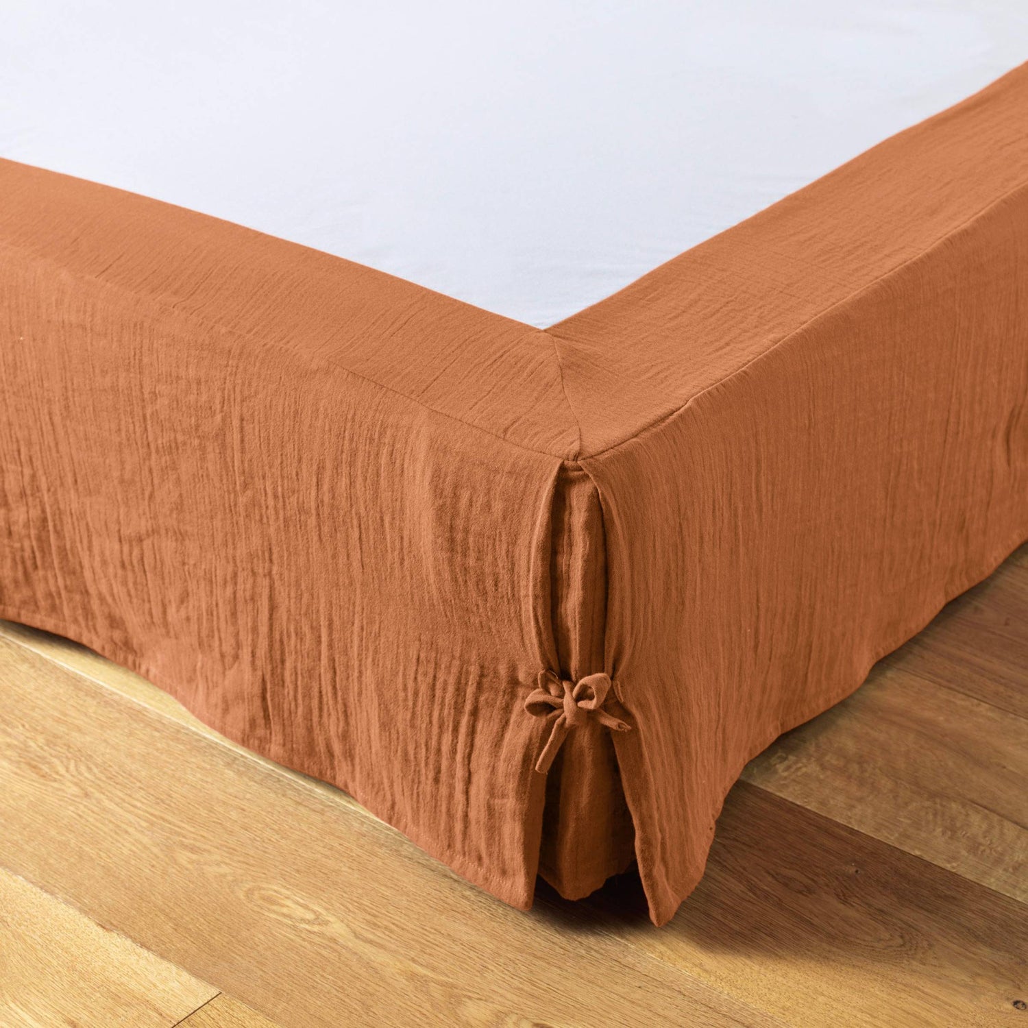 Apricot muslin bed skirt