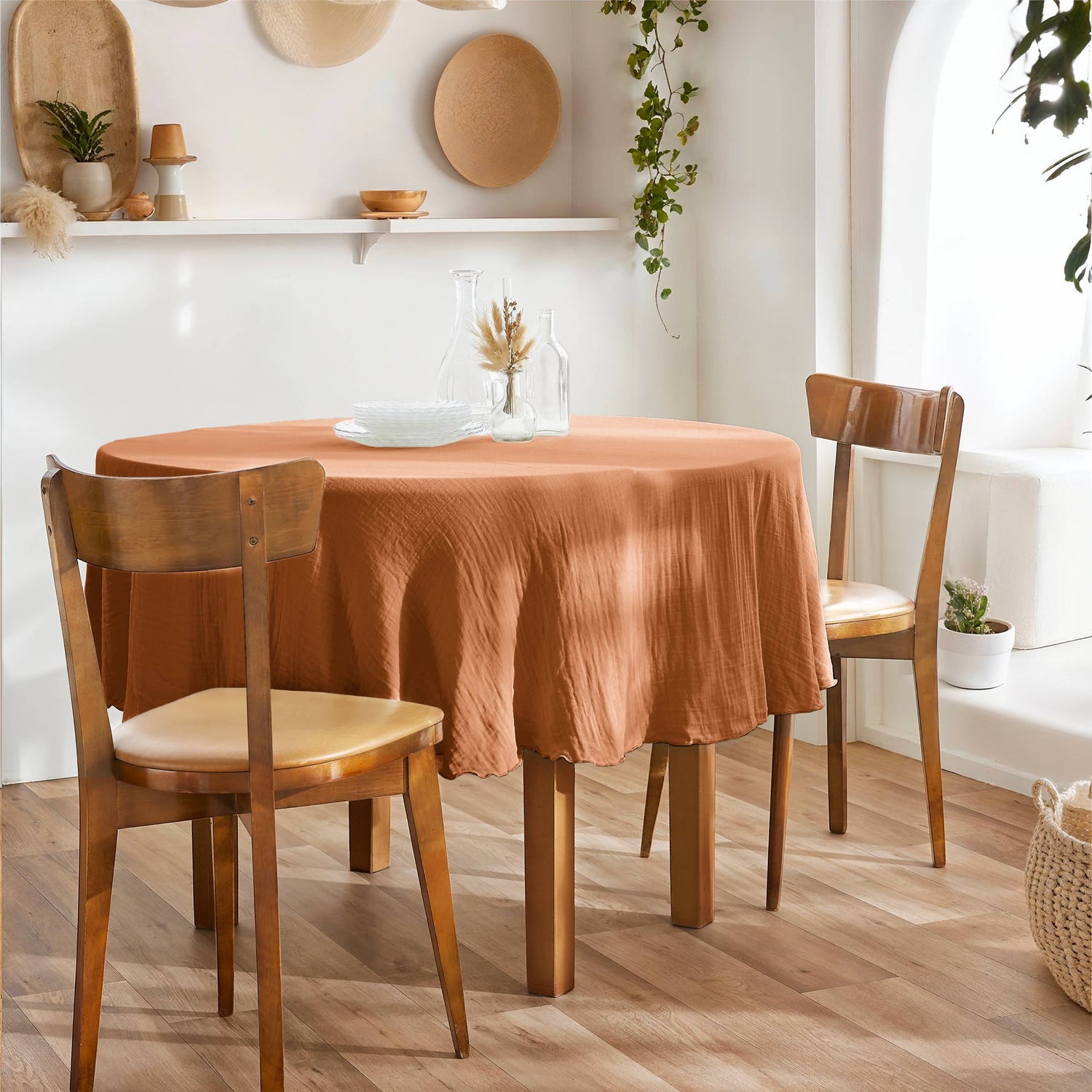 Apricot round muslin tablecloth
