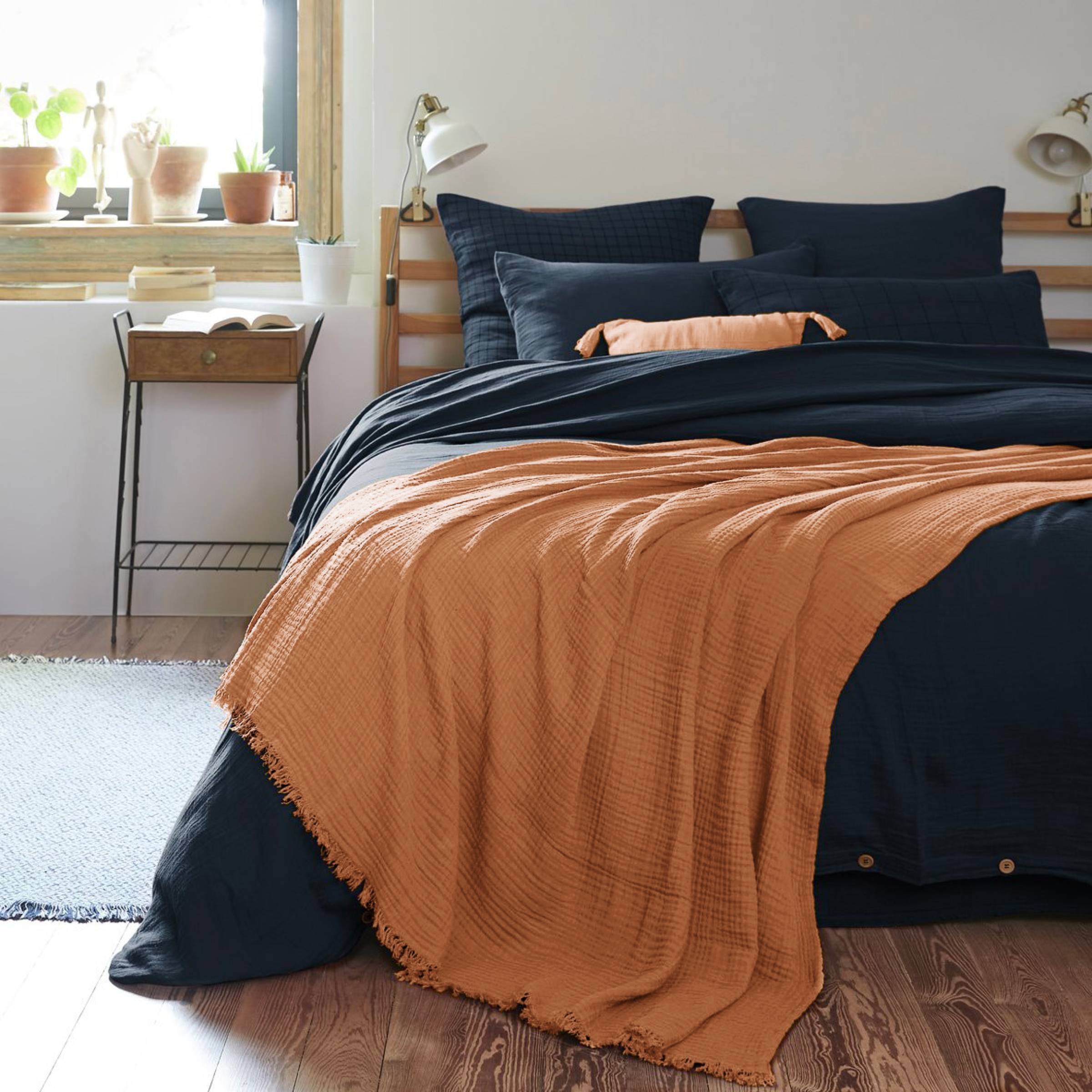 Apricot muslin throw