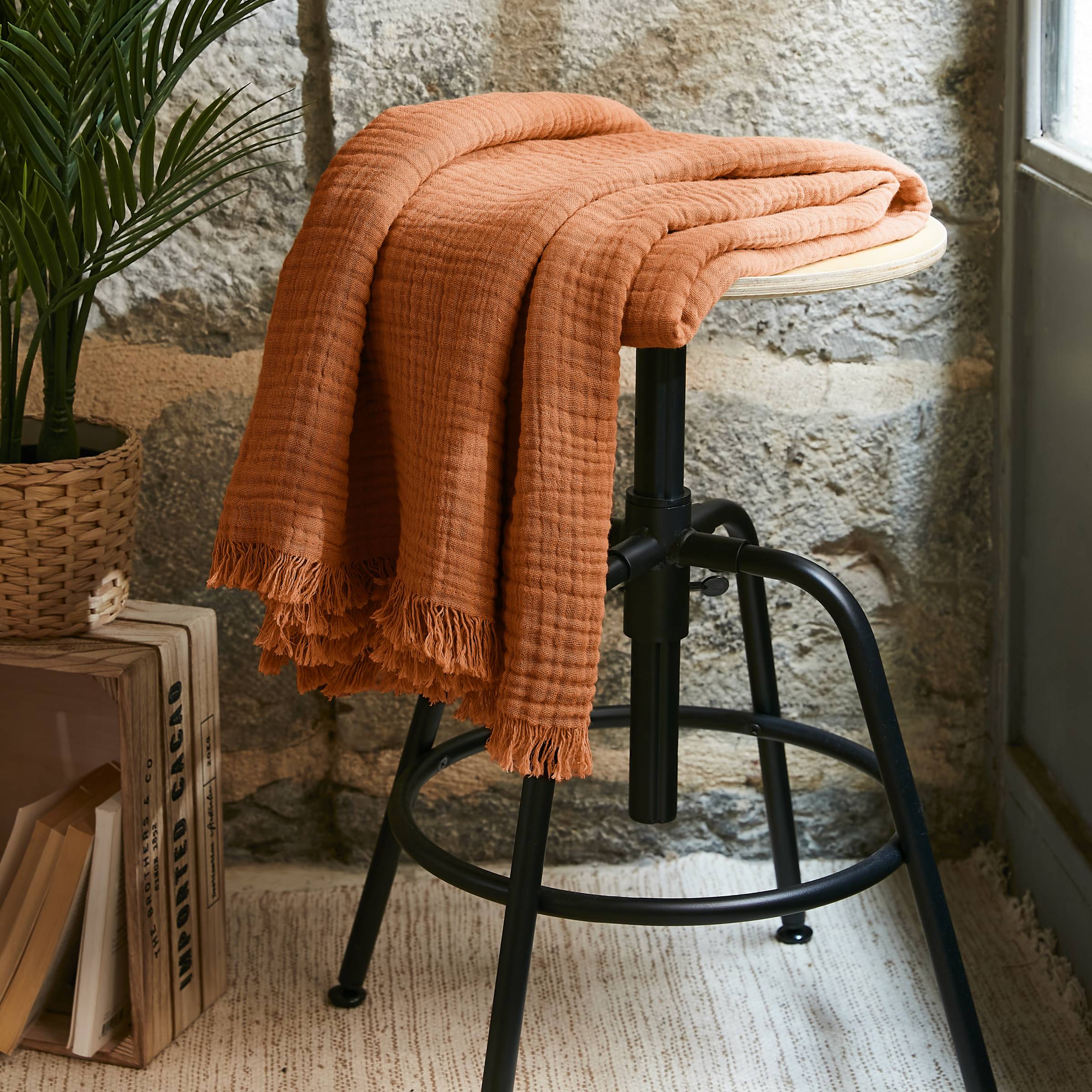 Apricot muslin throw