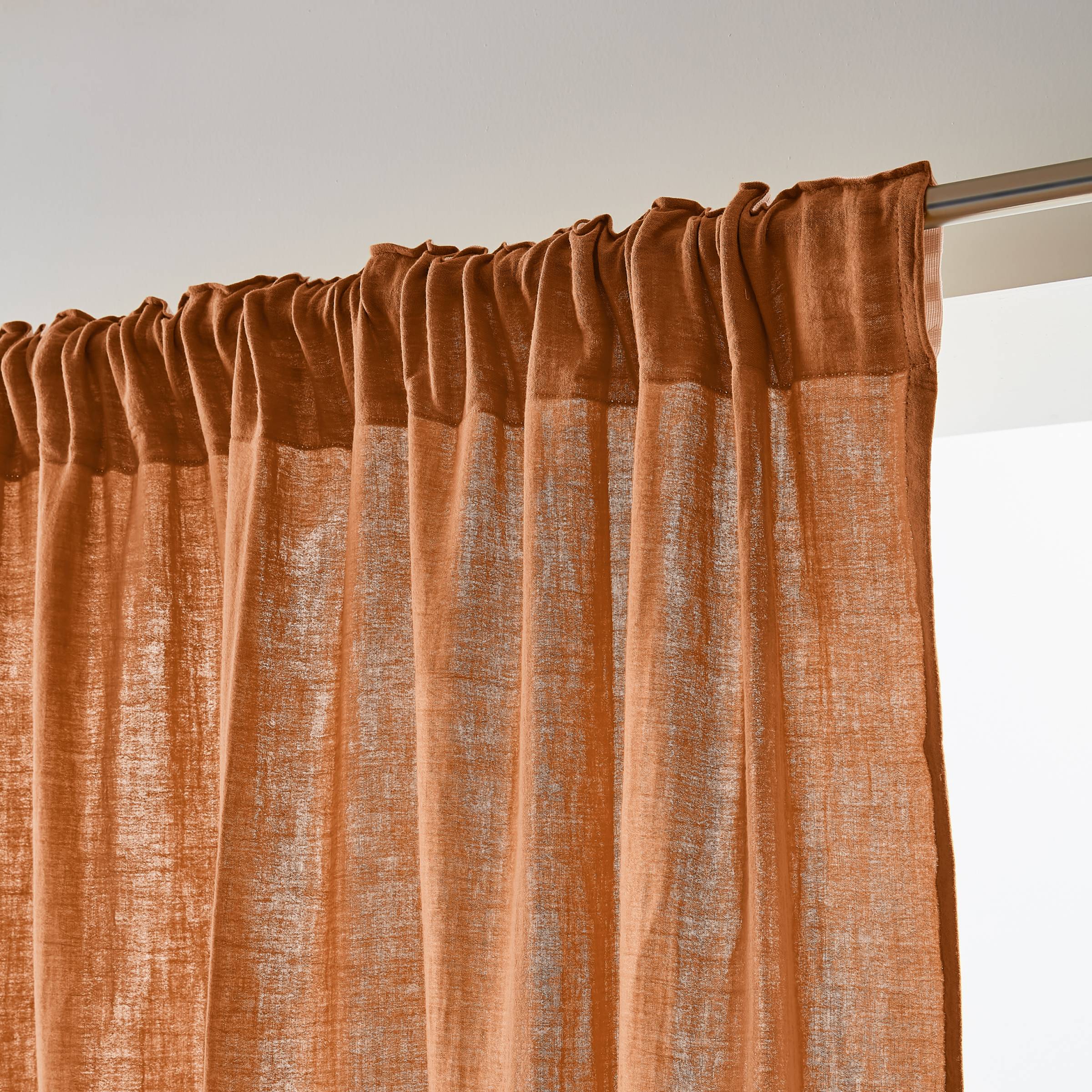 Apricot muslin pencil pleat curtain