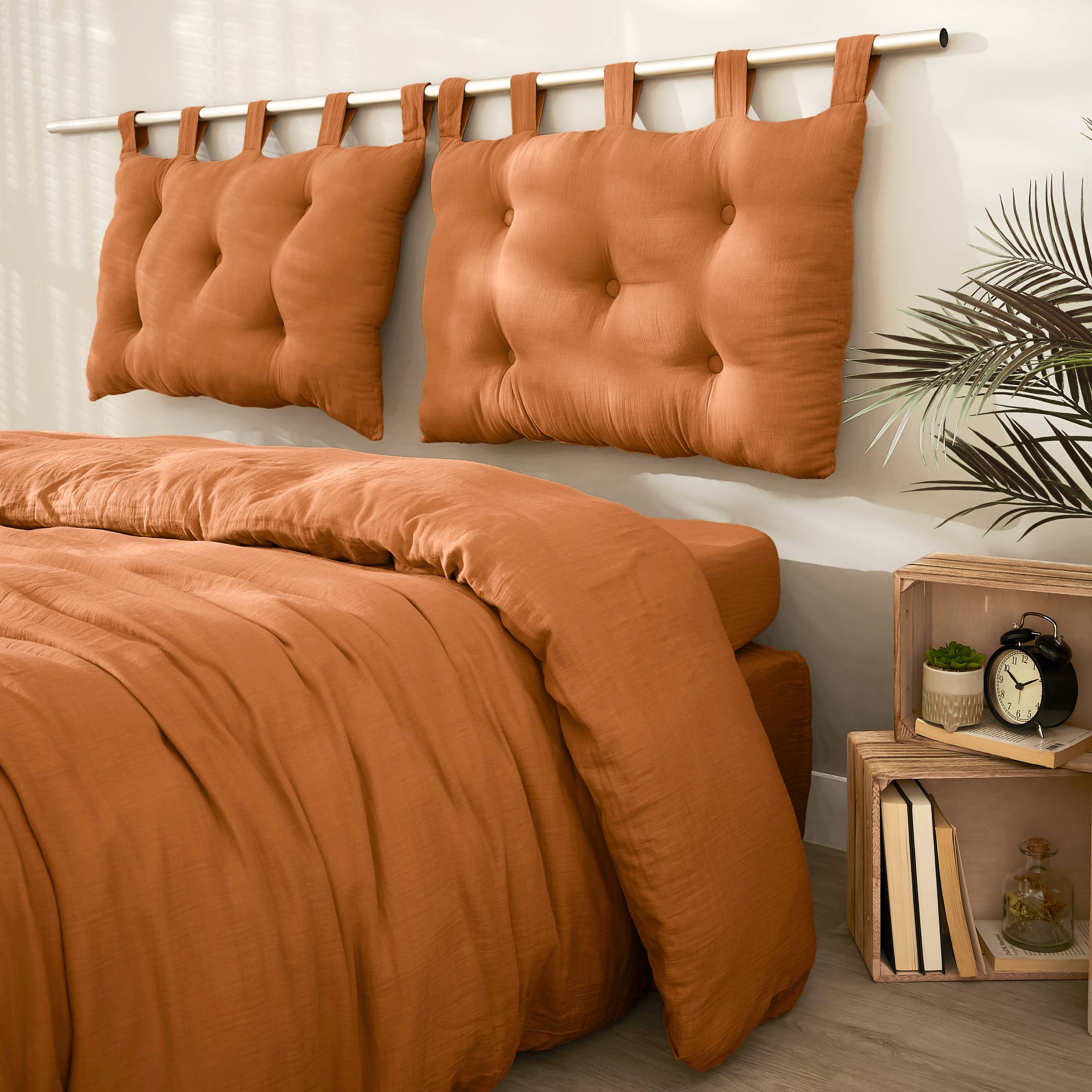 Apricot muslin headboard