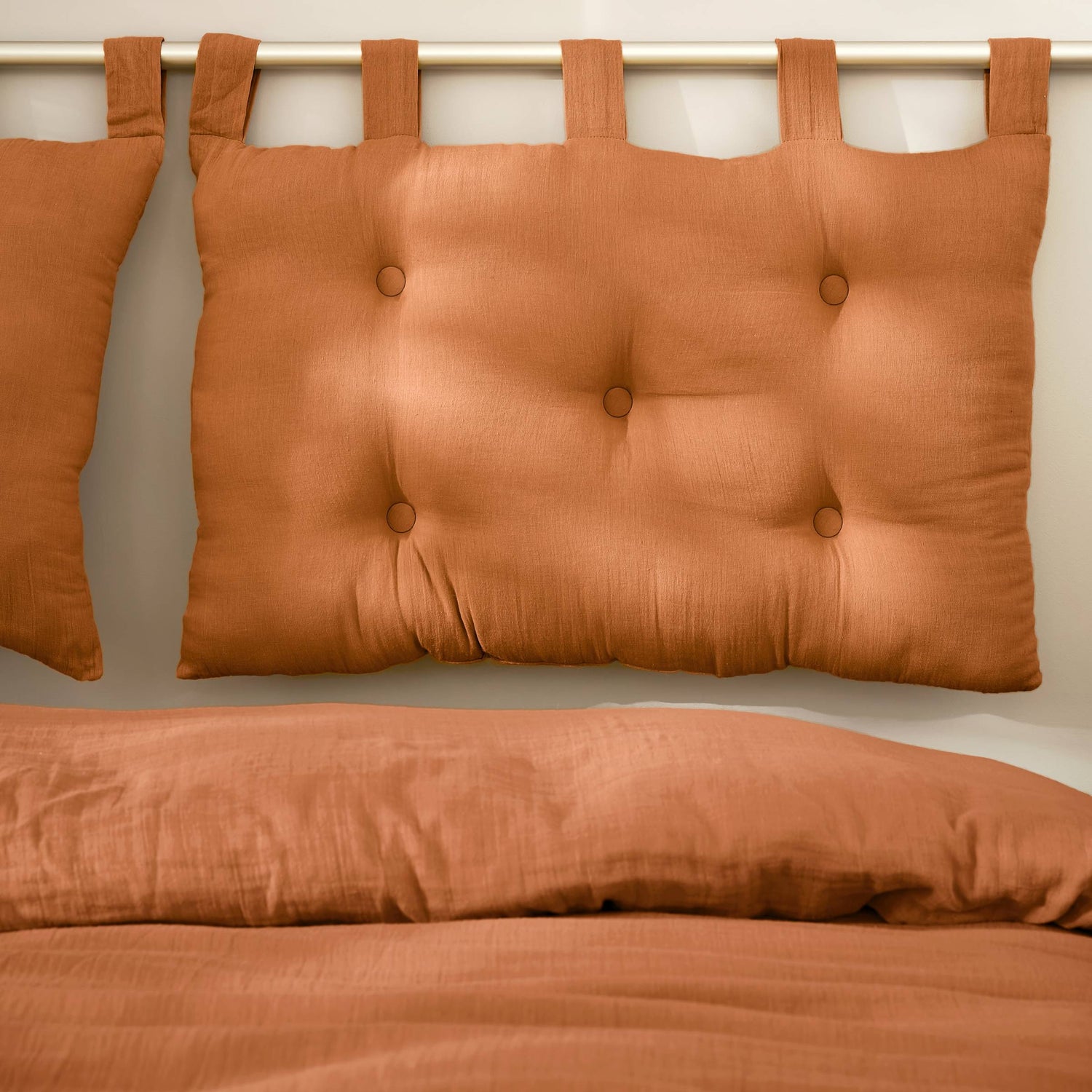 Apricot muslin headboard