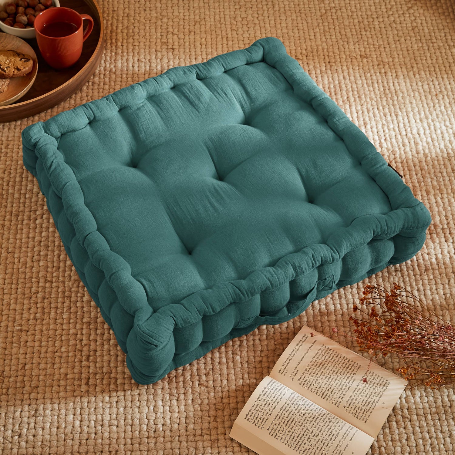 Duck blue muslin floor cushion