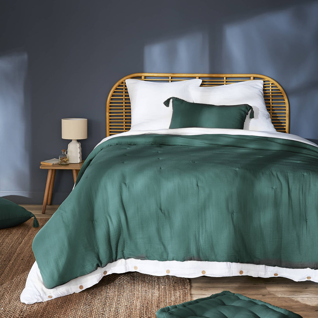 Duck blue muslin bedspread