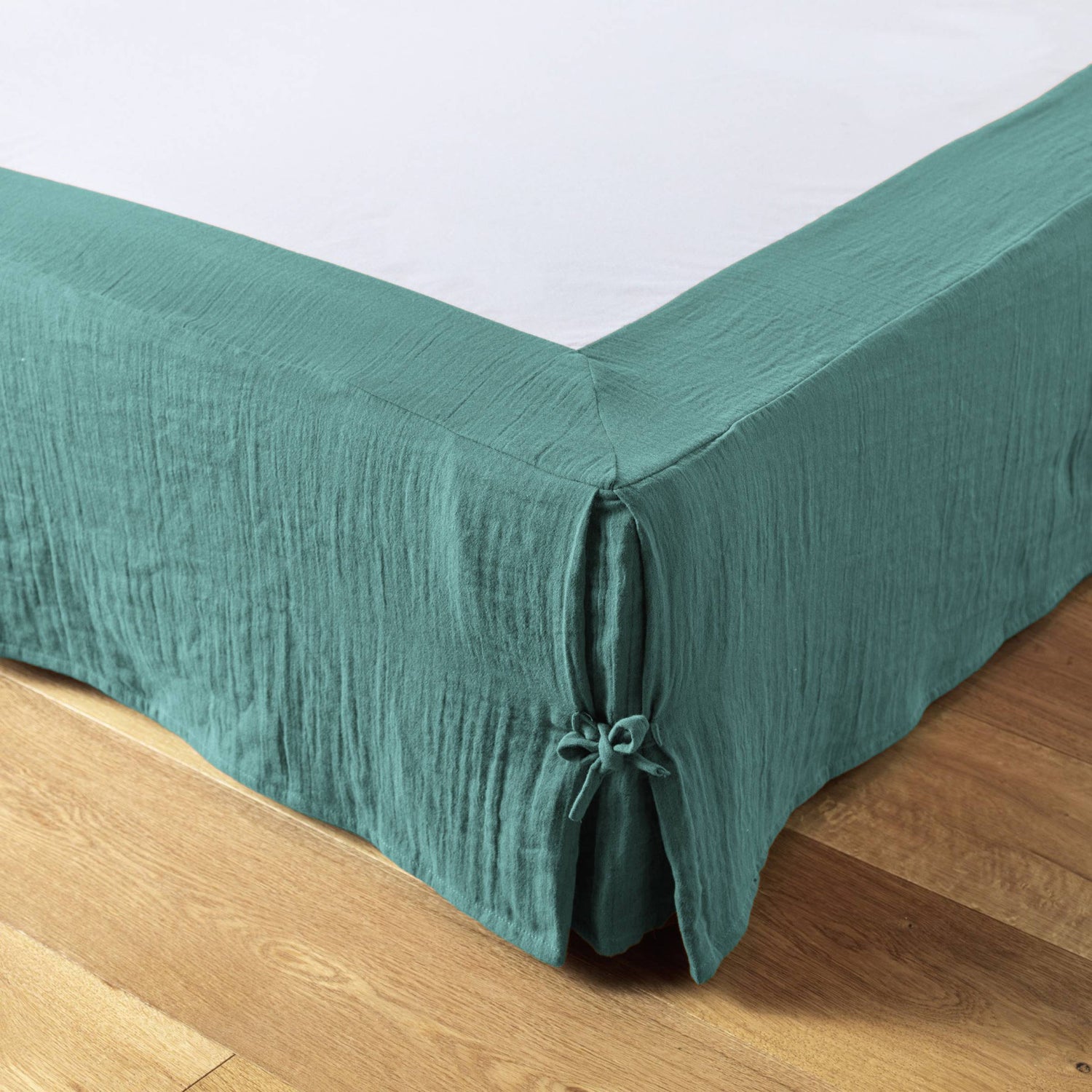 Duck blue muslin bed skirt
