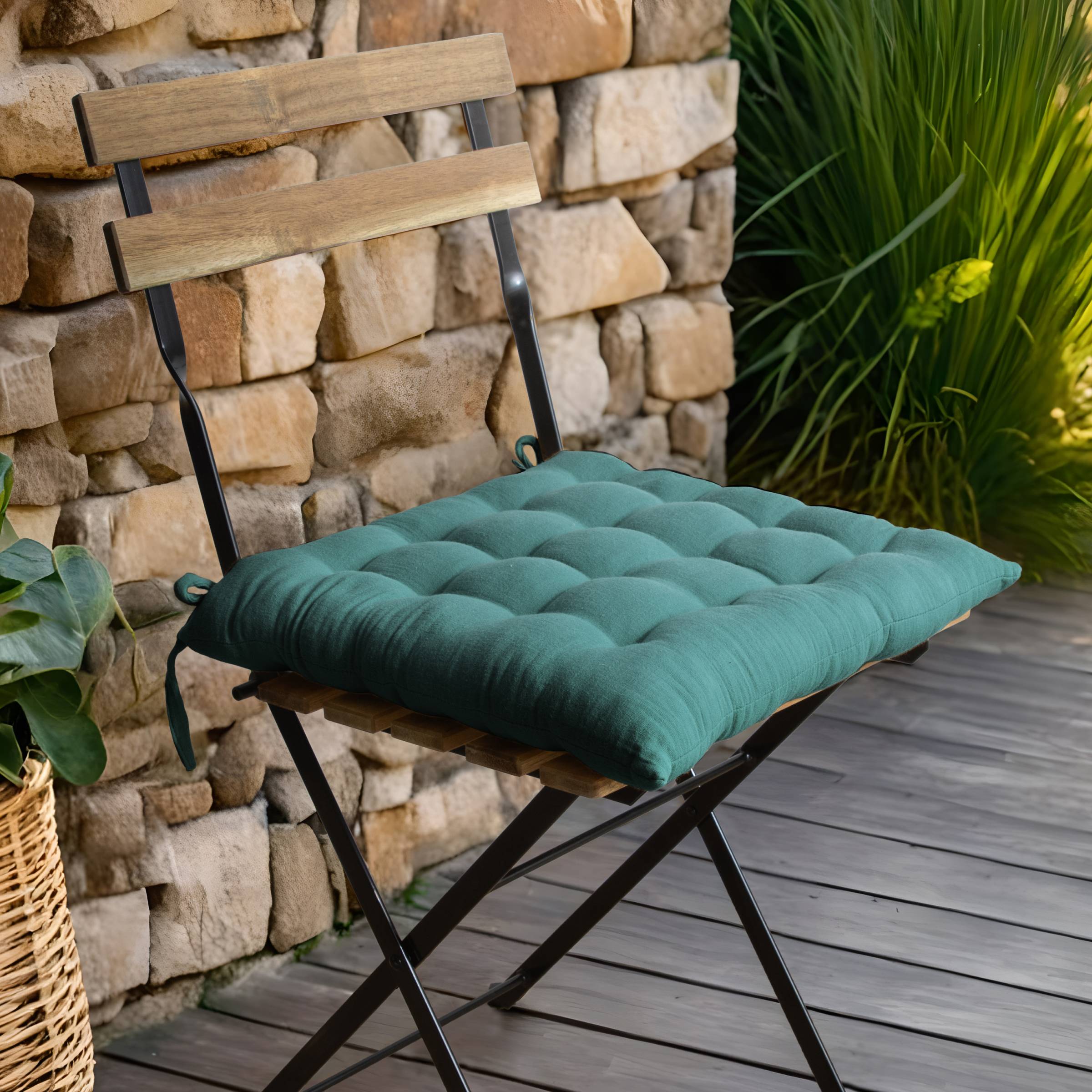 Duck blue muslin chair cushion
