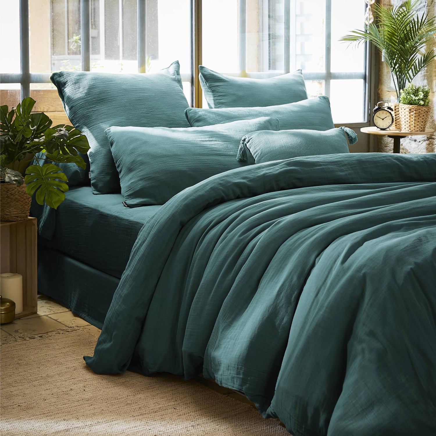 Duck blue muslin duvet cover
