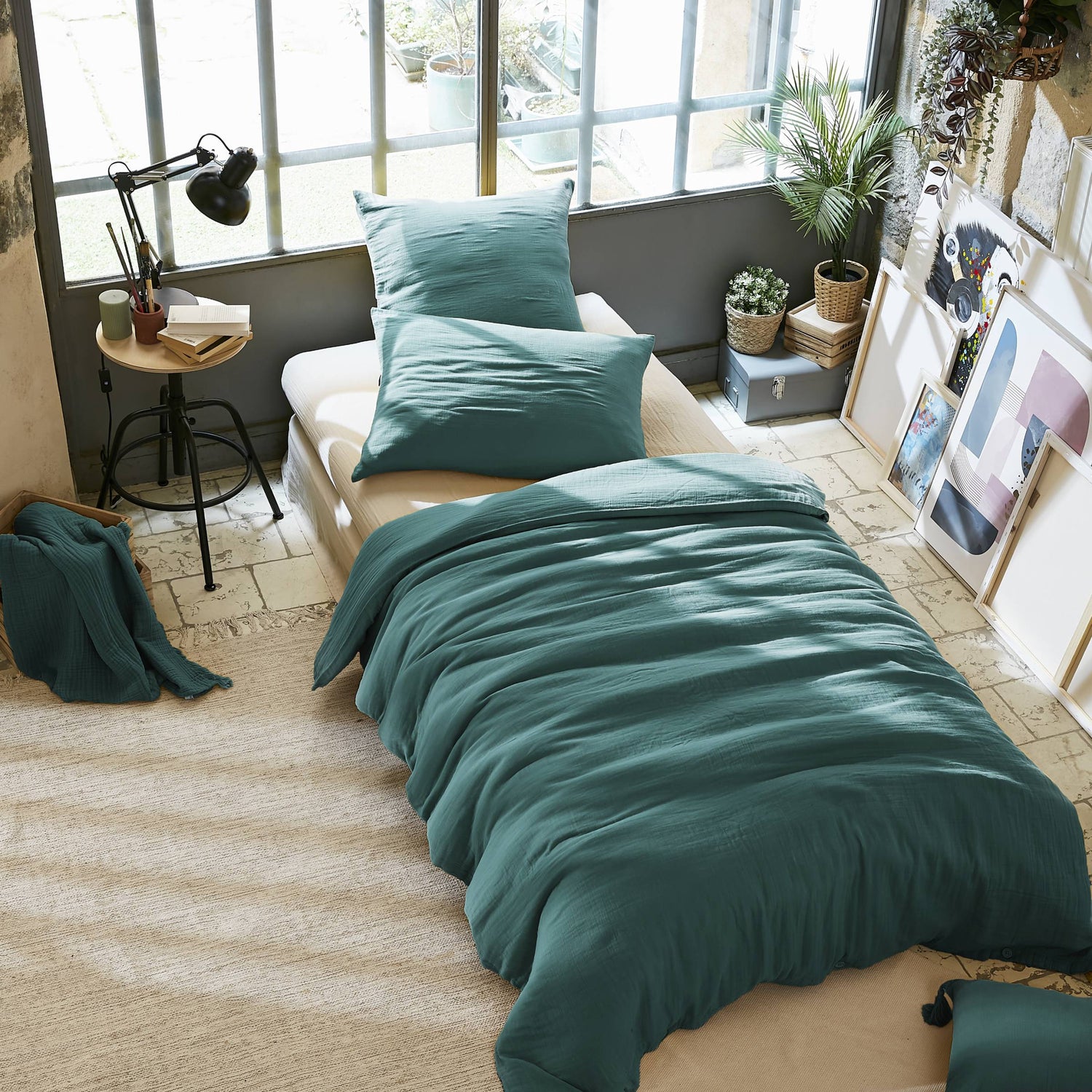 Duck blue muslin duvet cover