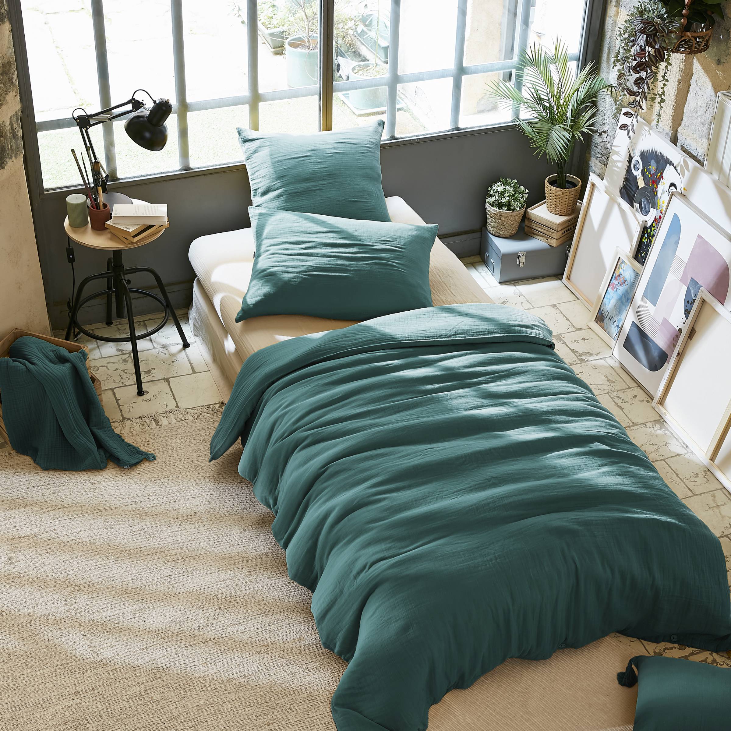 Duck blue muslin duvet cover