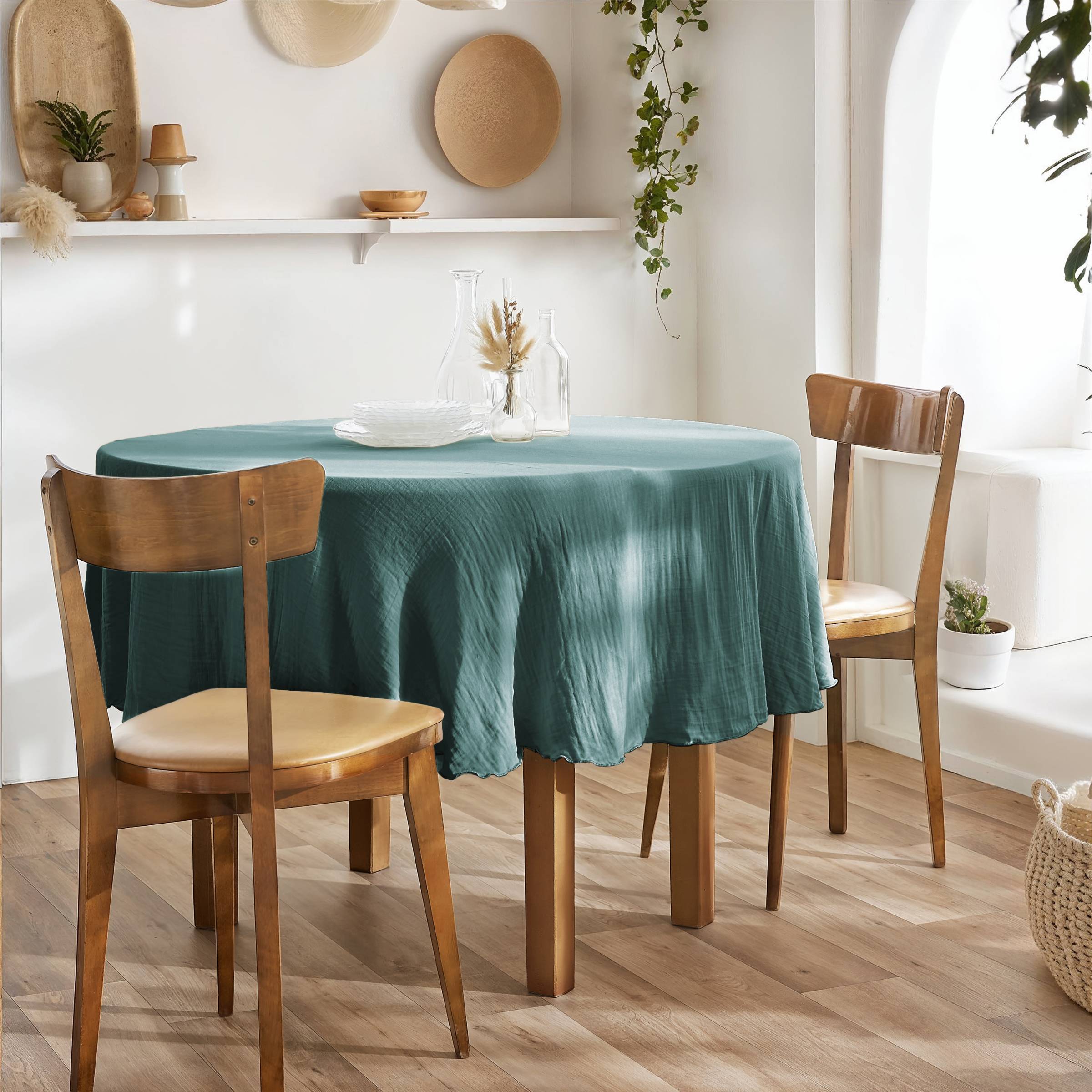 Duck blue round muslin tablecloth